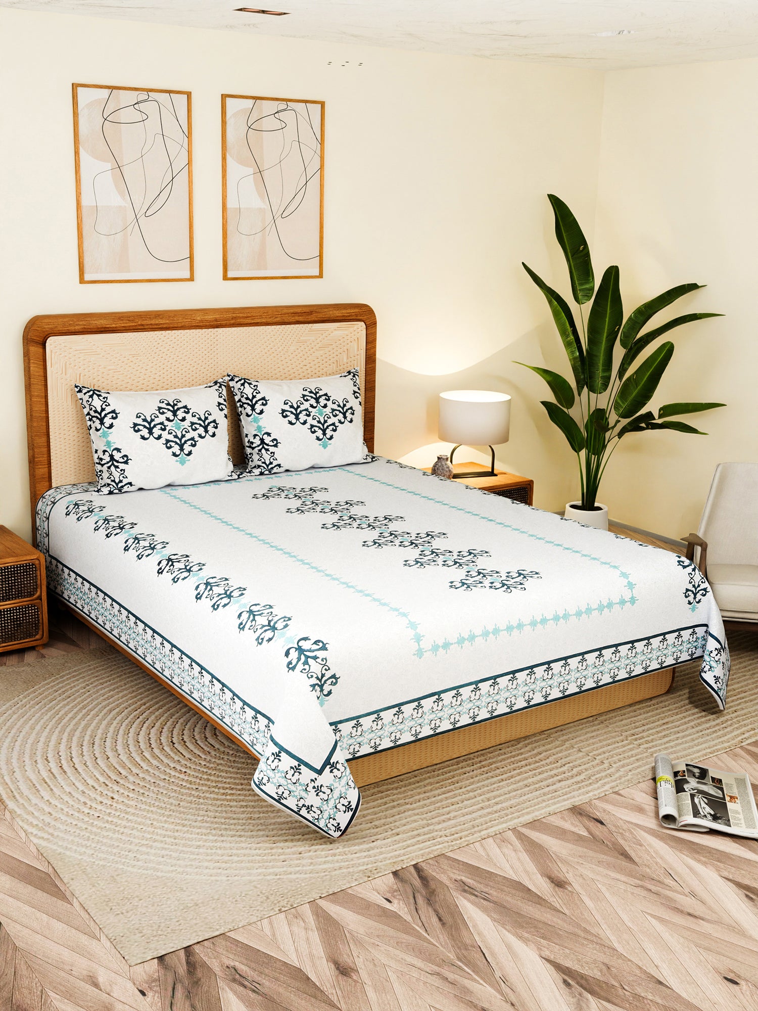 SLUMBERA COTTON PRINTED DOUBLE BEDSHEET WITH PILLOW