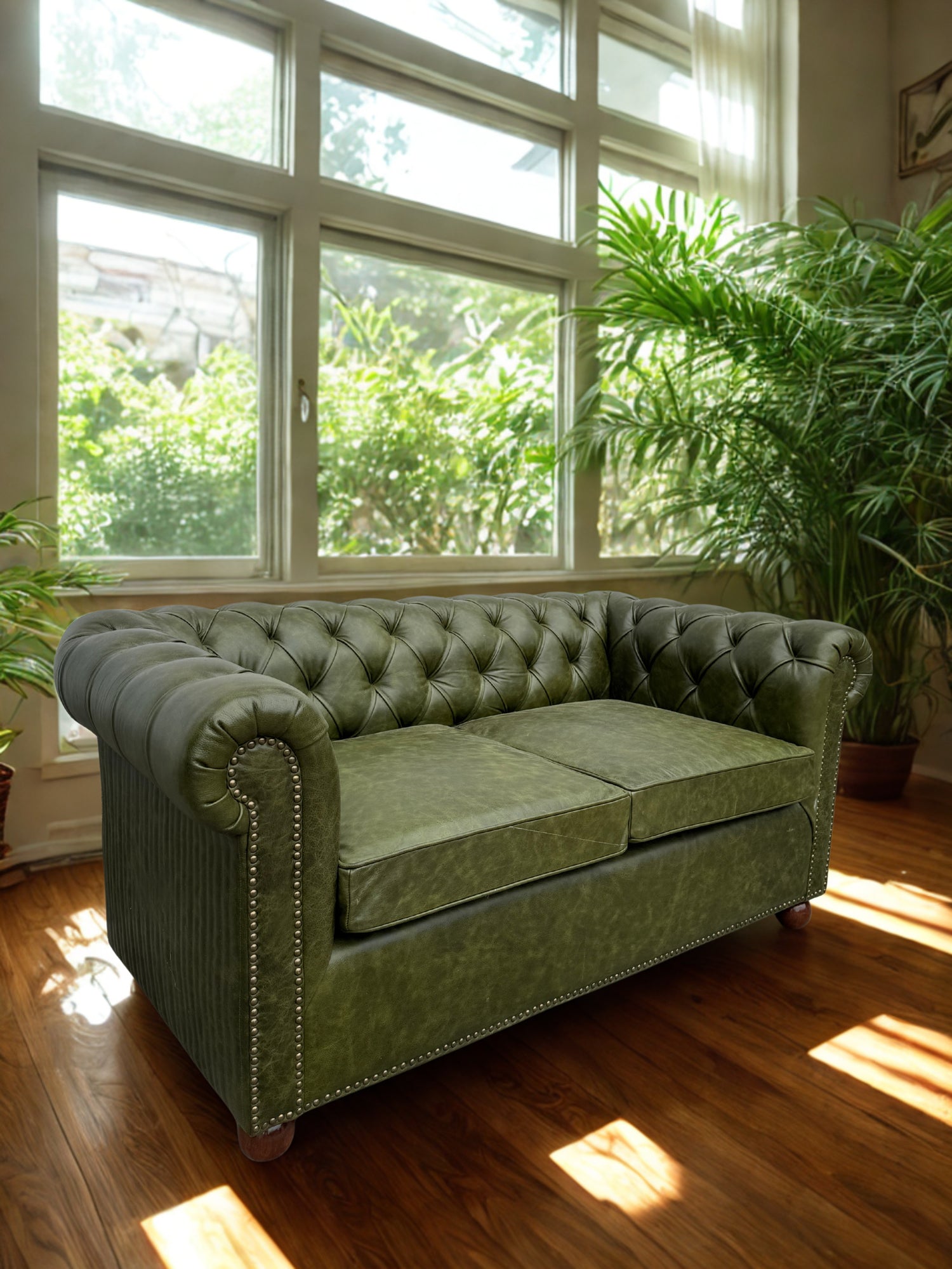 Side view of leather chesterfield sofa — Art Avenue