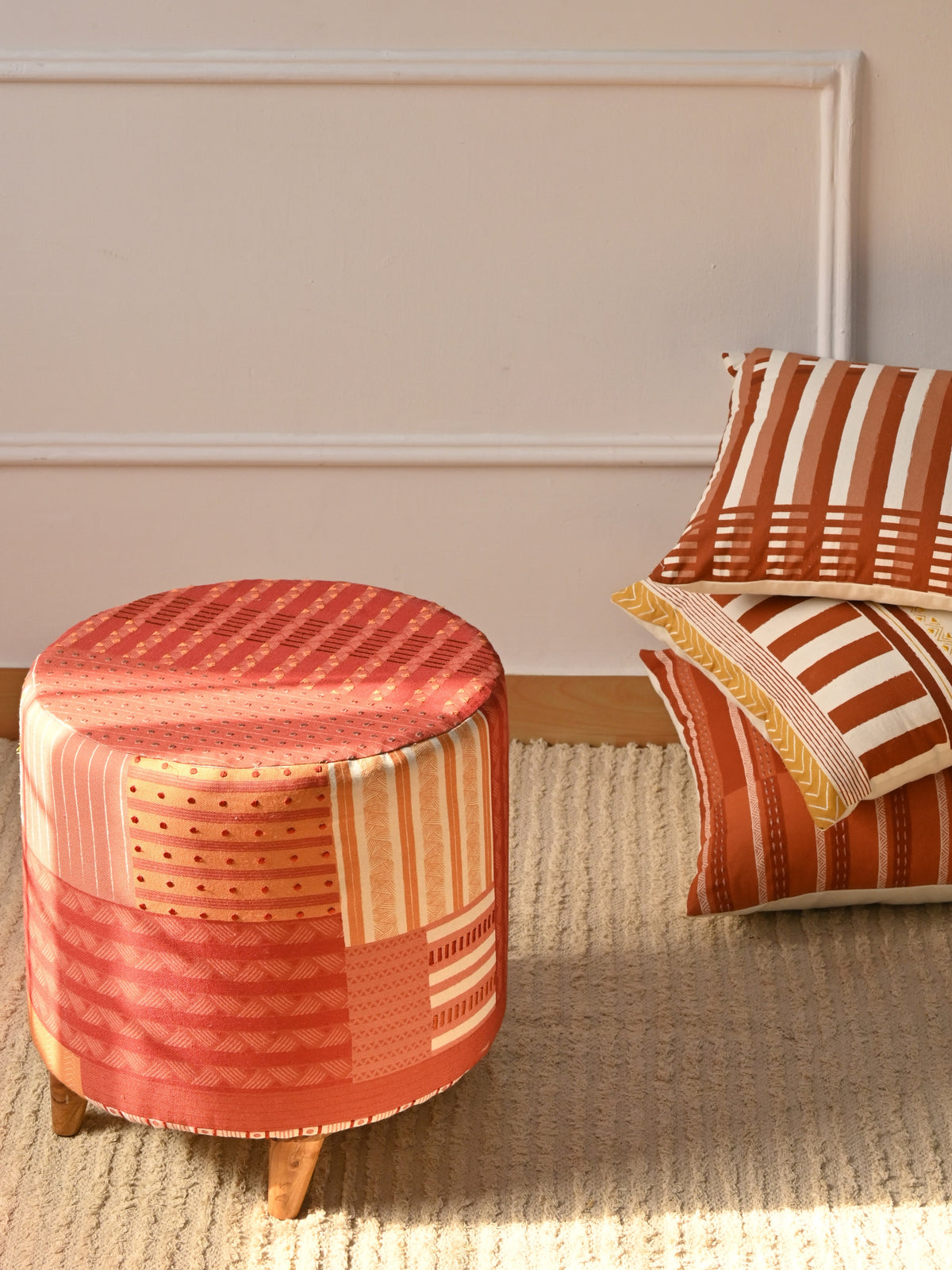 Handcrafted kilim cylindrical ottoman — Art Avenue