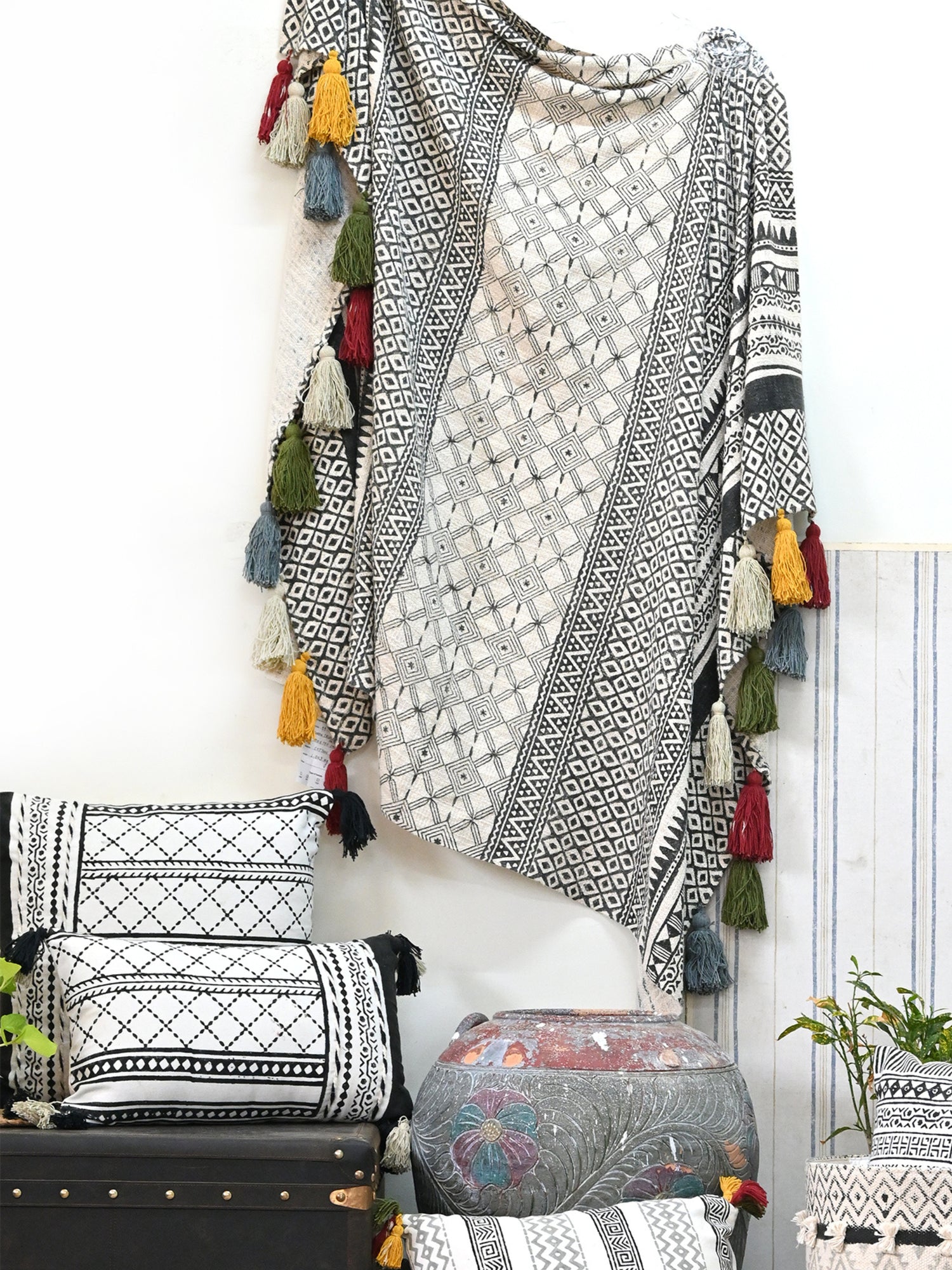 Elara Block-Printed Cotton Throw
