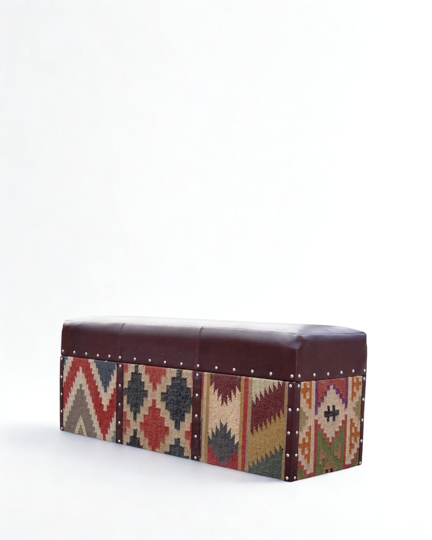 Eiffel kilim trunk ottoman — front view — Art Avenue