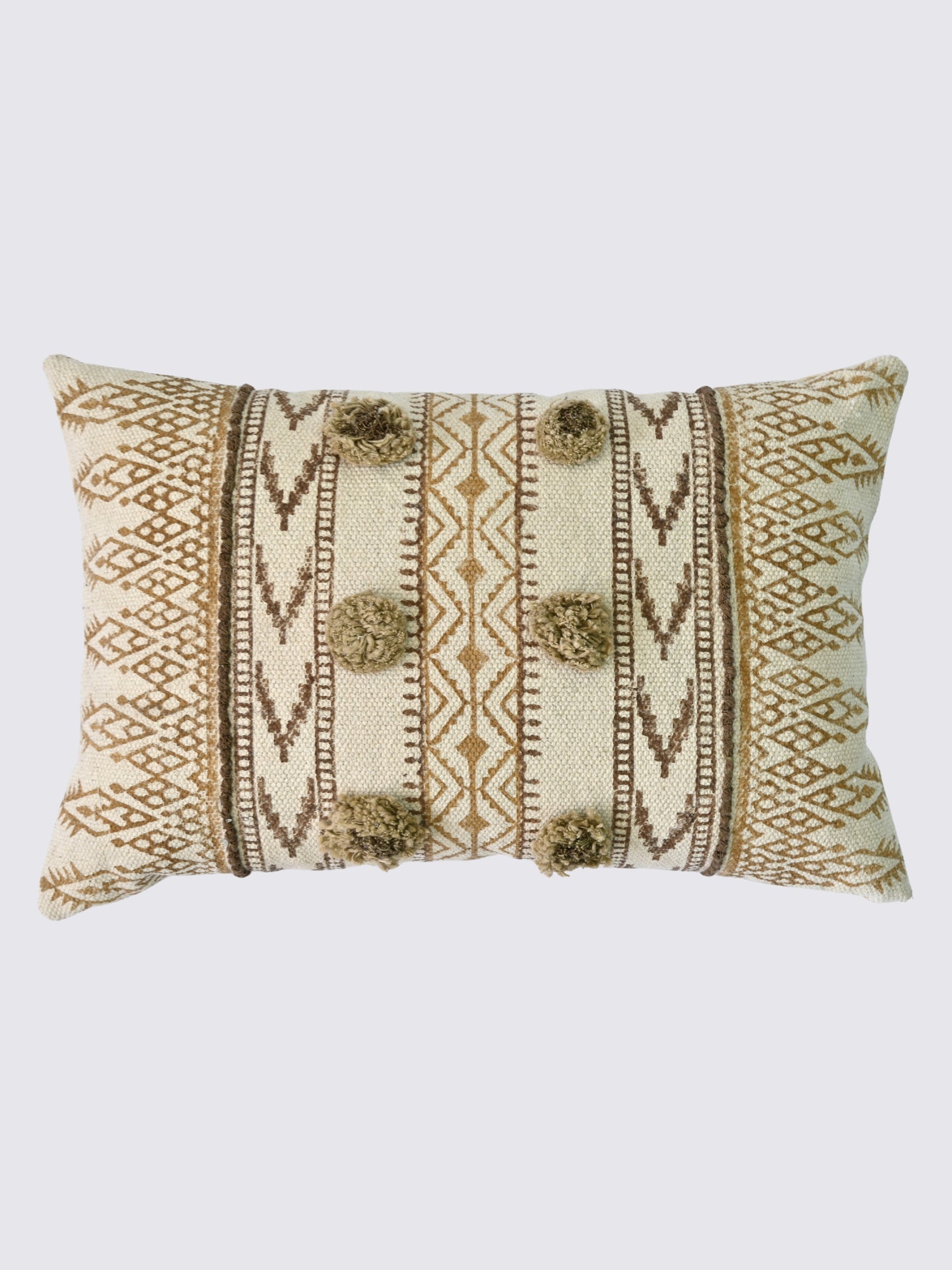 Siroh Block-Printed Embroidered Lumbar Cushion Cover