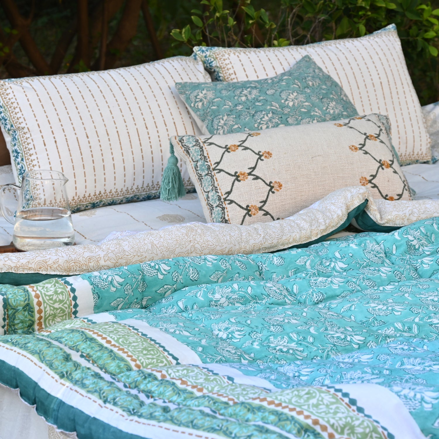 Solifade Block-Printed Lumbar Cushion Cover