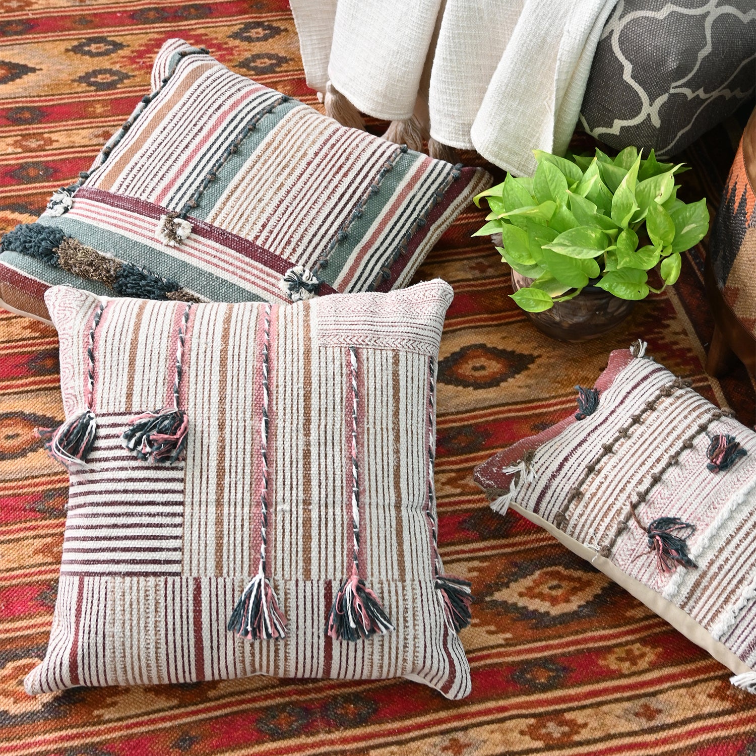 Orvaya Block-Printed Square Cushion Cover