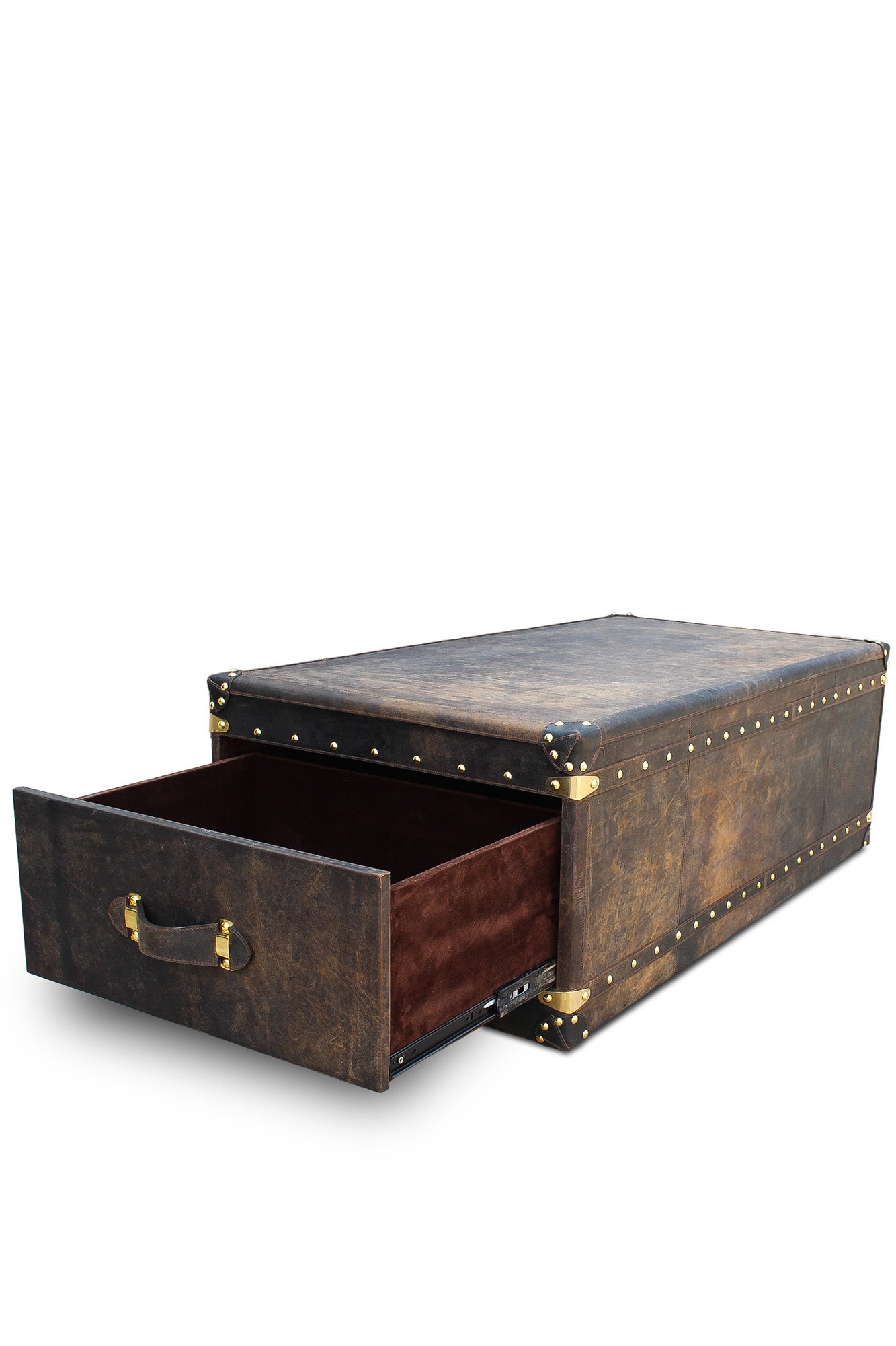 Vintage leather coffee table — top view — Art Avenue