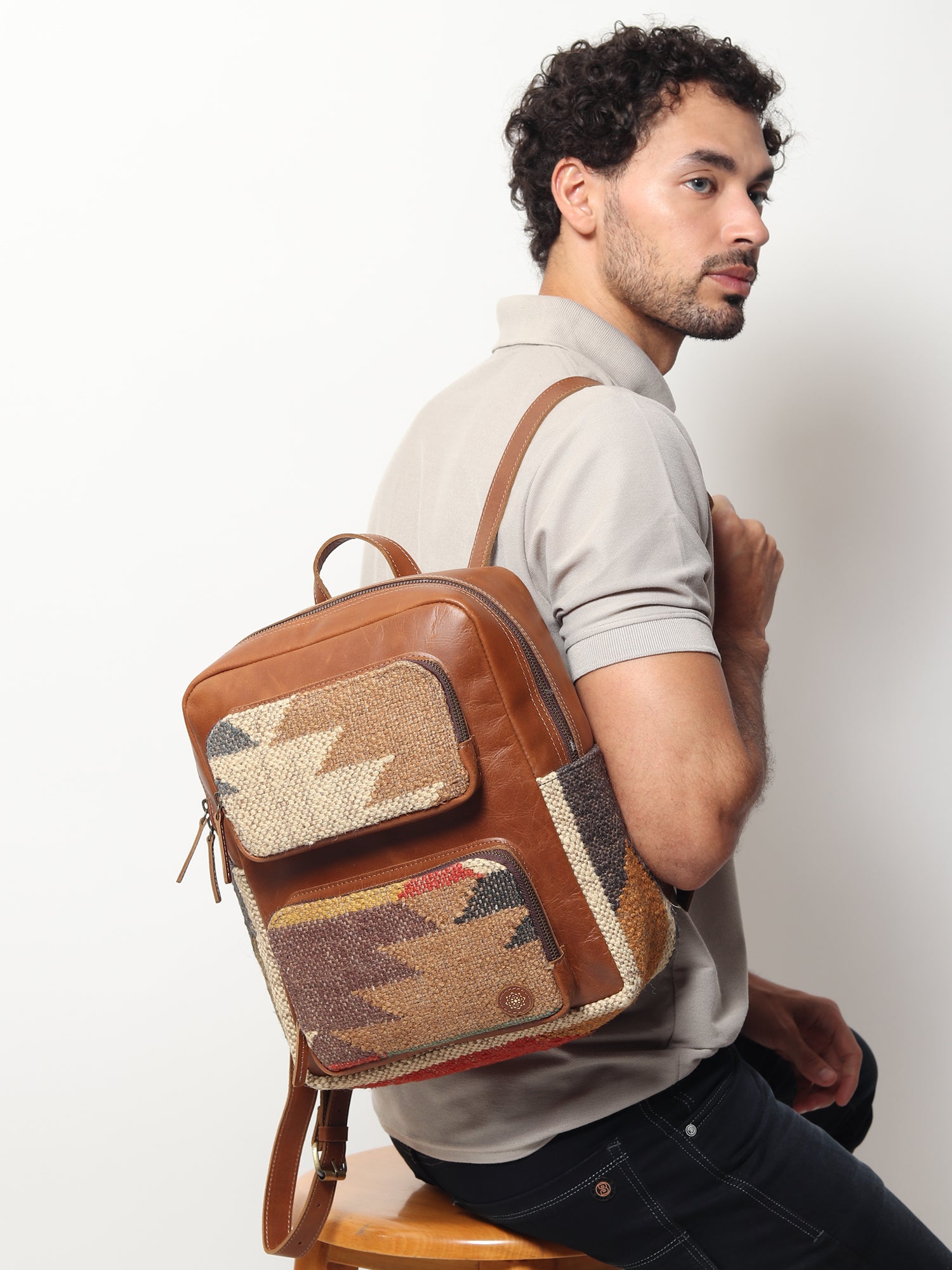 Sabre kilim and leather backpack — Art Avenue