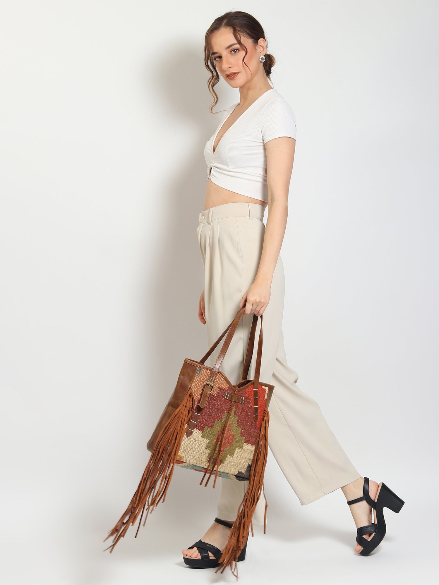 Bohemian kilim and leather handbag — Art Avenue