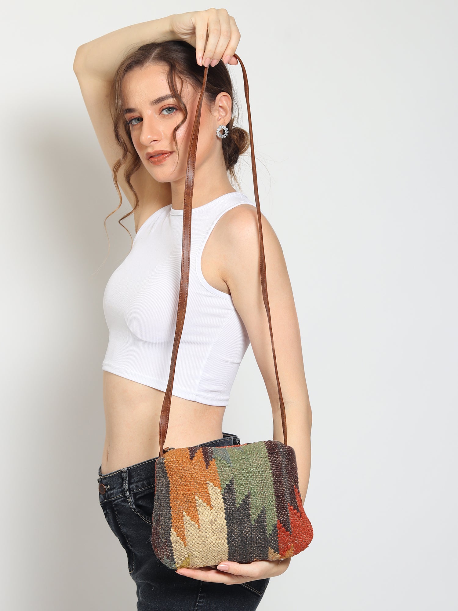 Alpha kilim sling bag second view — Art Avenue