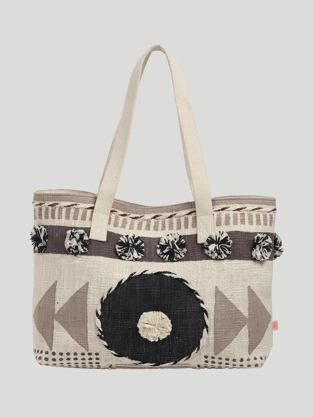 Akorin block-printed tote bag handle detail — Art Avenue