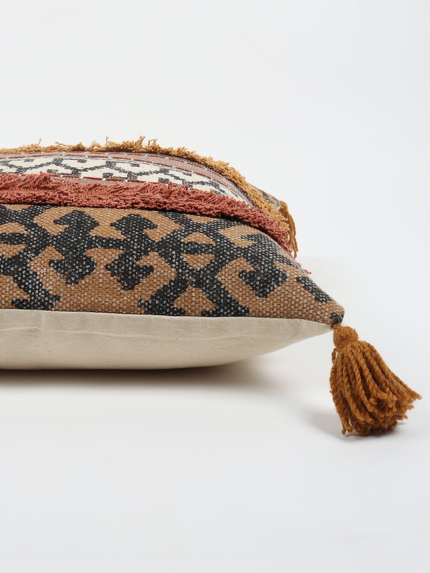 Omega Block-Printed Shaggy Square Cushion Cover