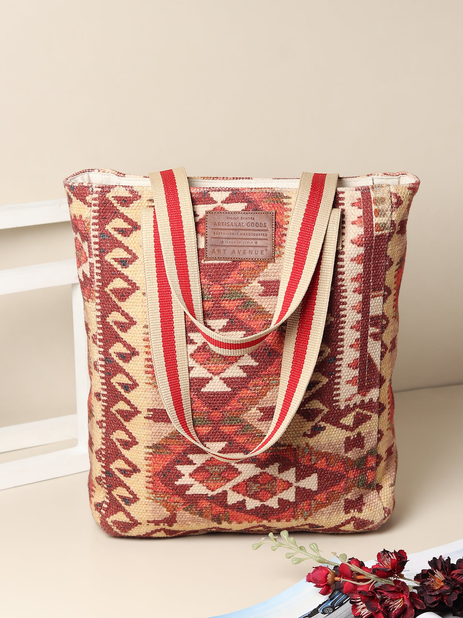 Valmora tote bag embroidery detail — Art Avenue