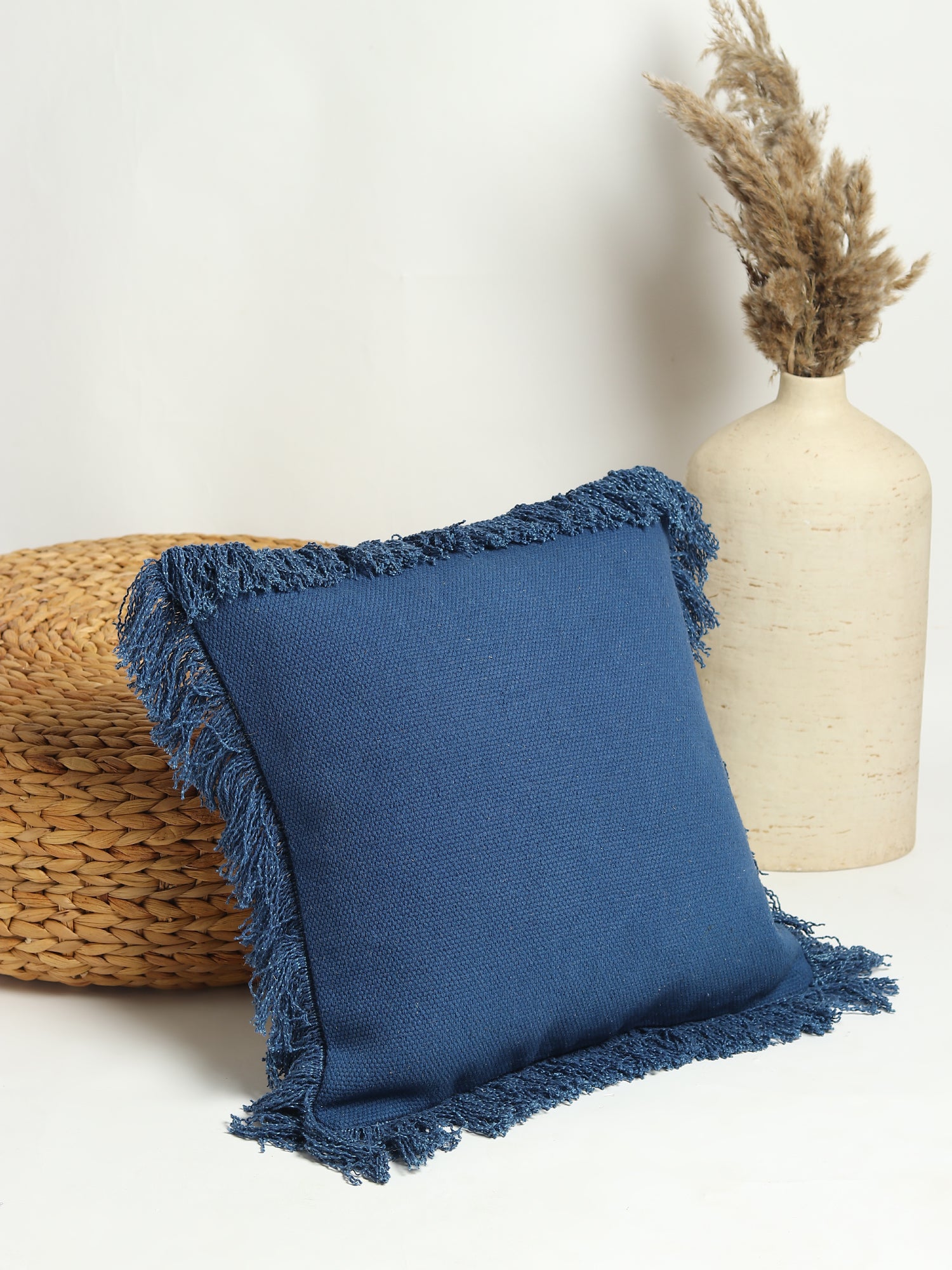 Hektor Solid Blue Square Cushion Cover