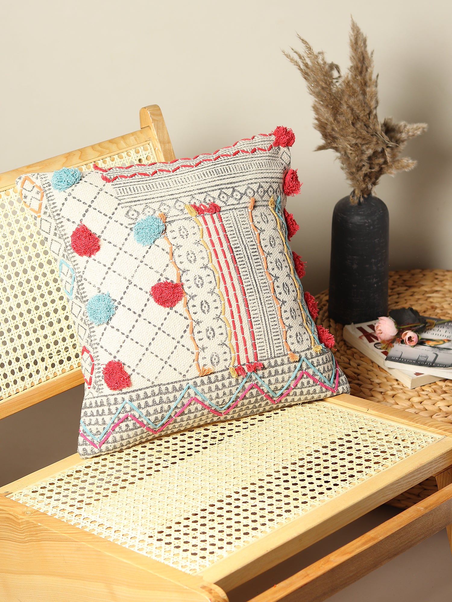 Brisk Block-Printed Square Cushion Cover