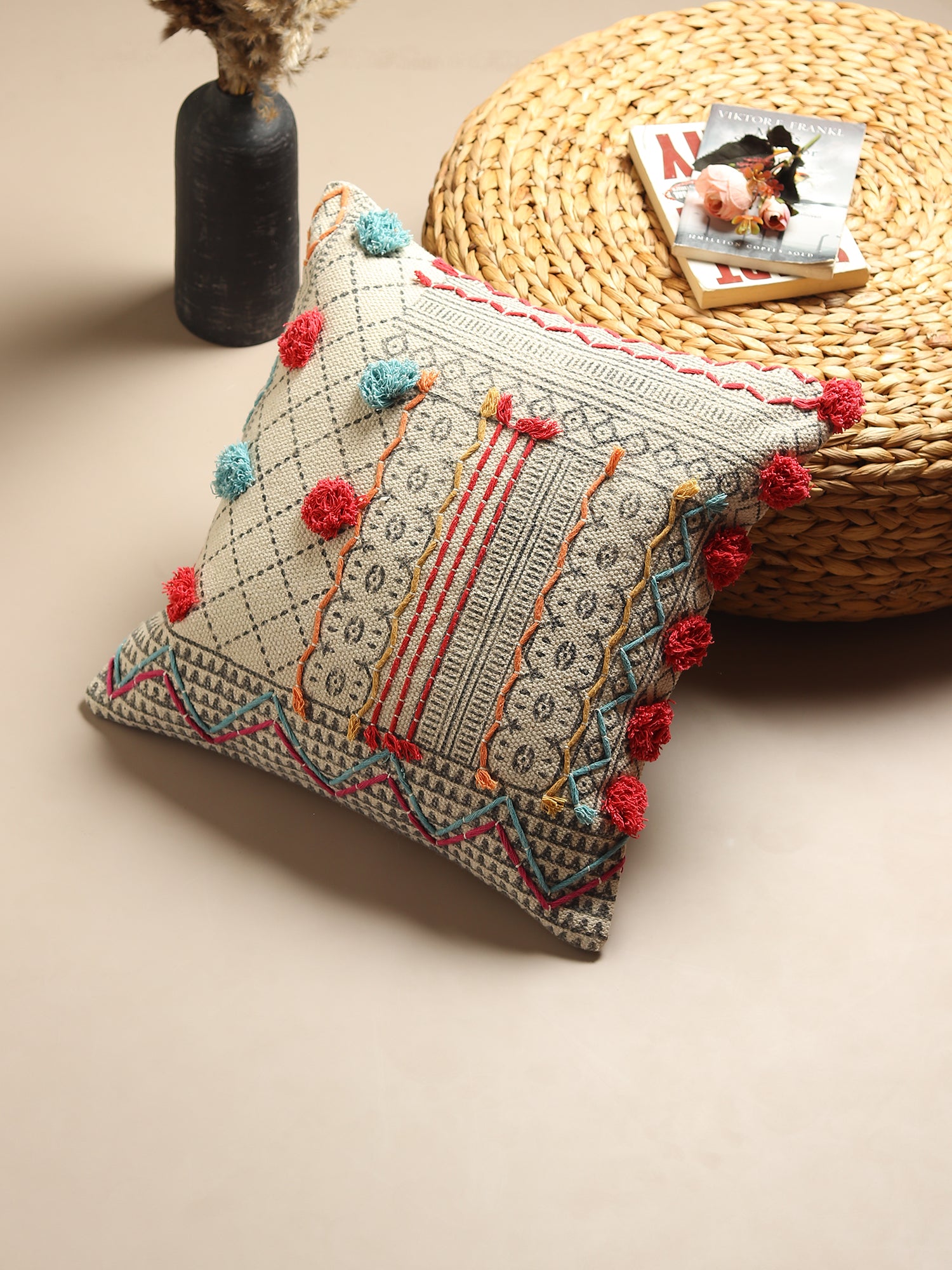 Brisk Block-Printed Square Cushion Cover