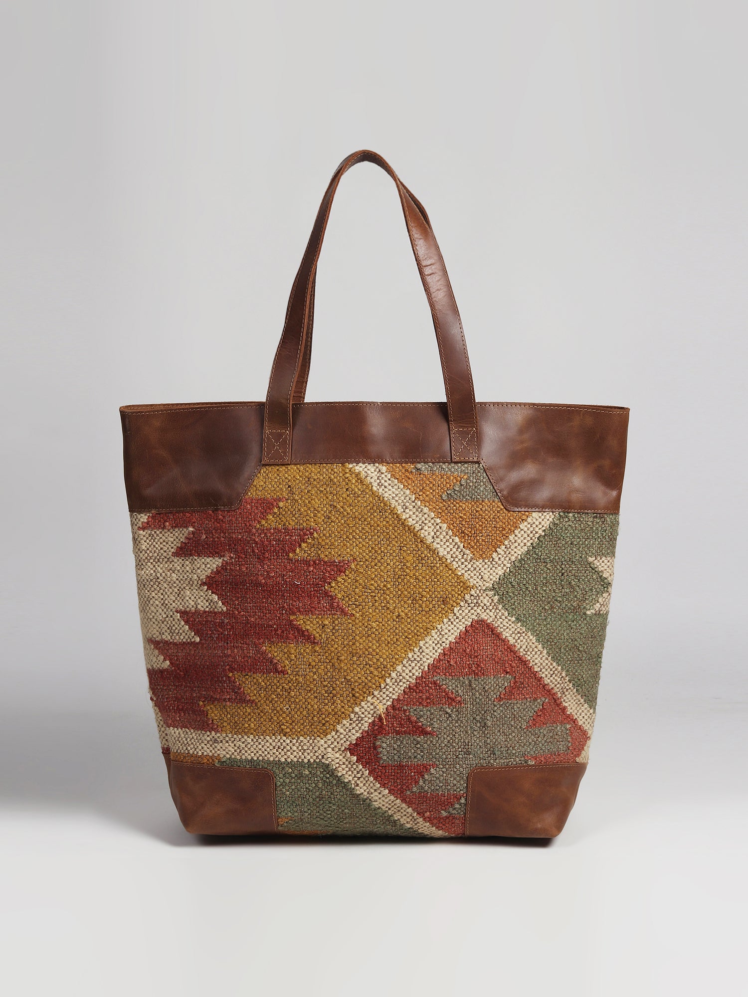 Nahua kilim and leather handbag, alternate view — Art Avenue