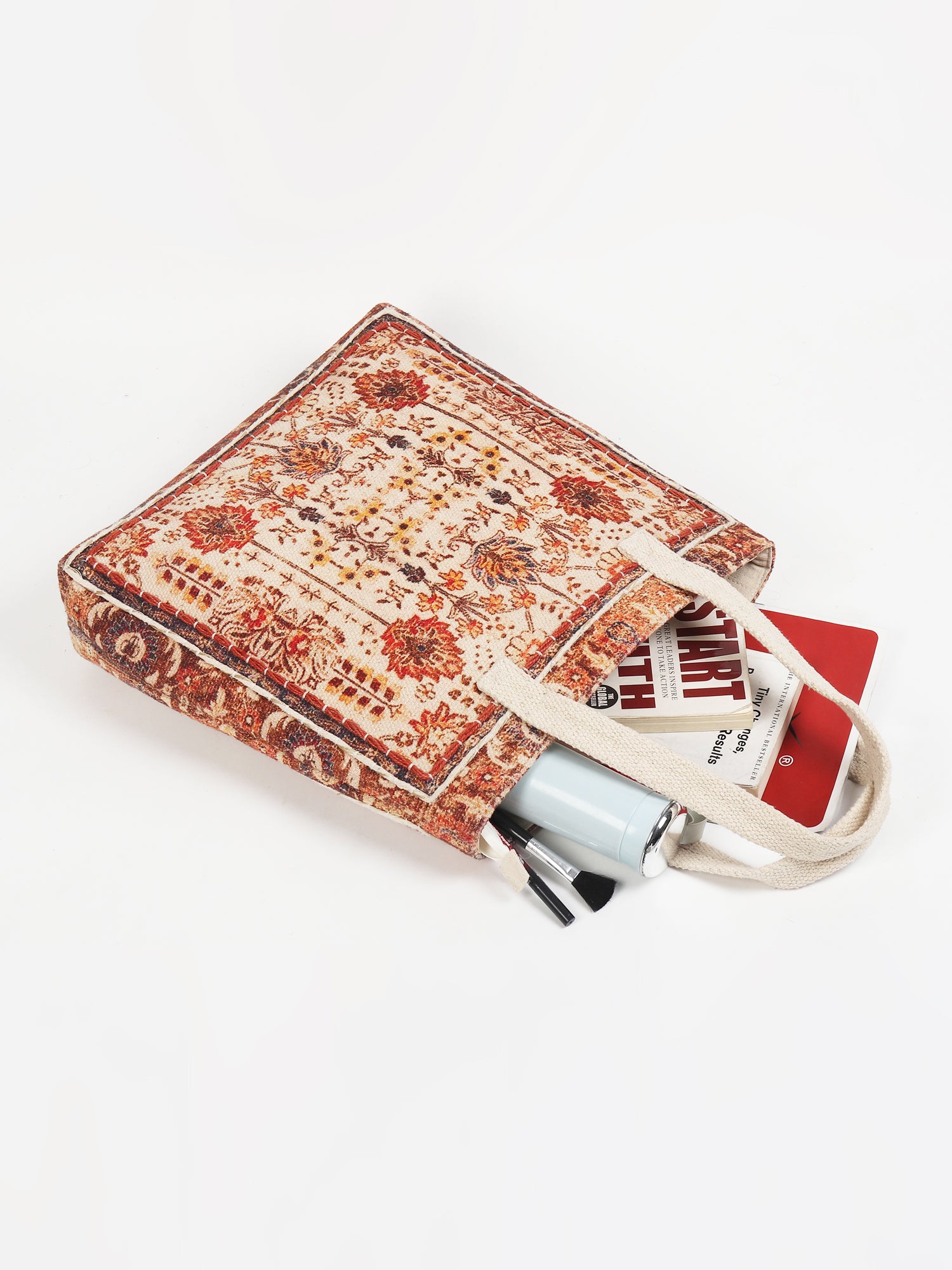 Adria block-printed tote bag on shoulder — Art Avenue