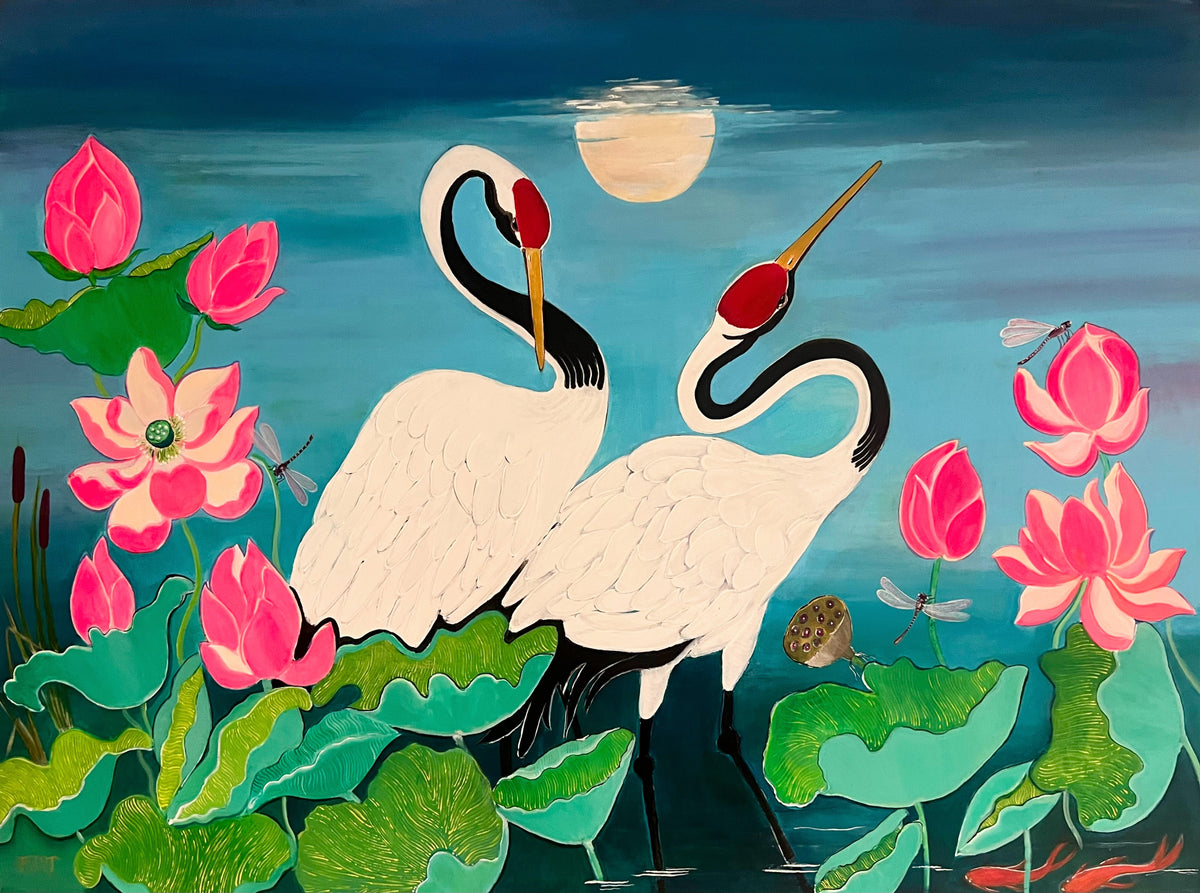 Moonrise by the lake Painting