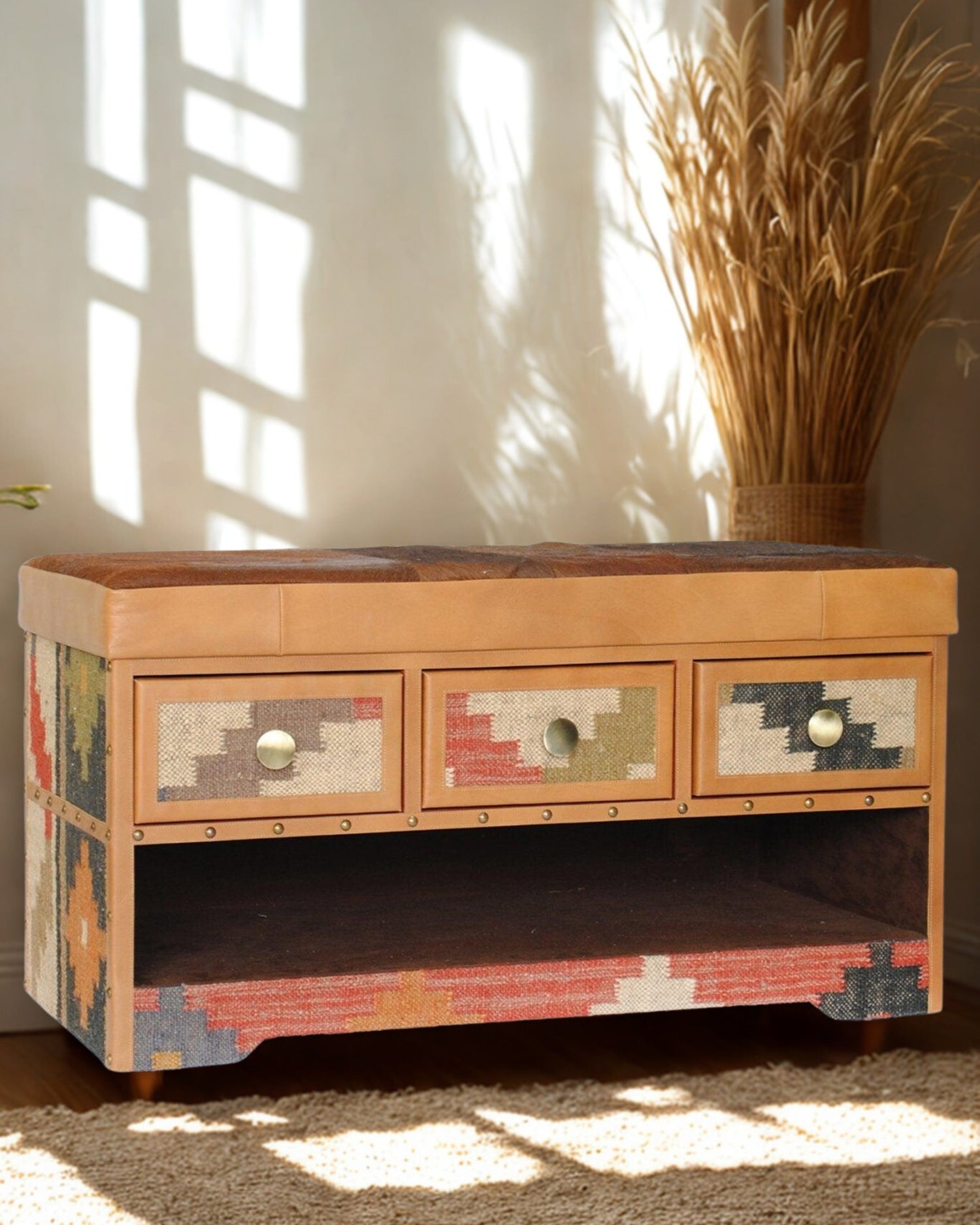 Argo kilim bench with drawers — Art Avenue