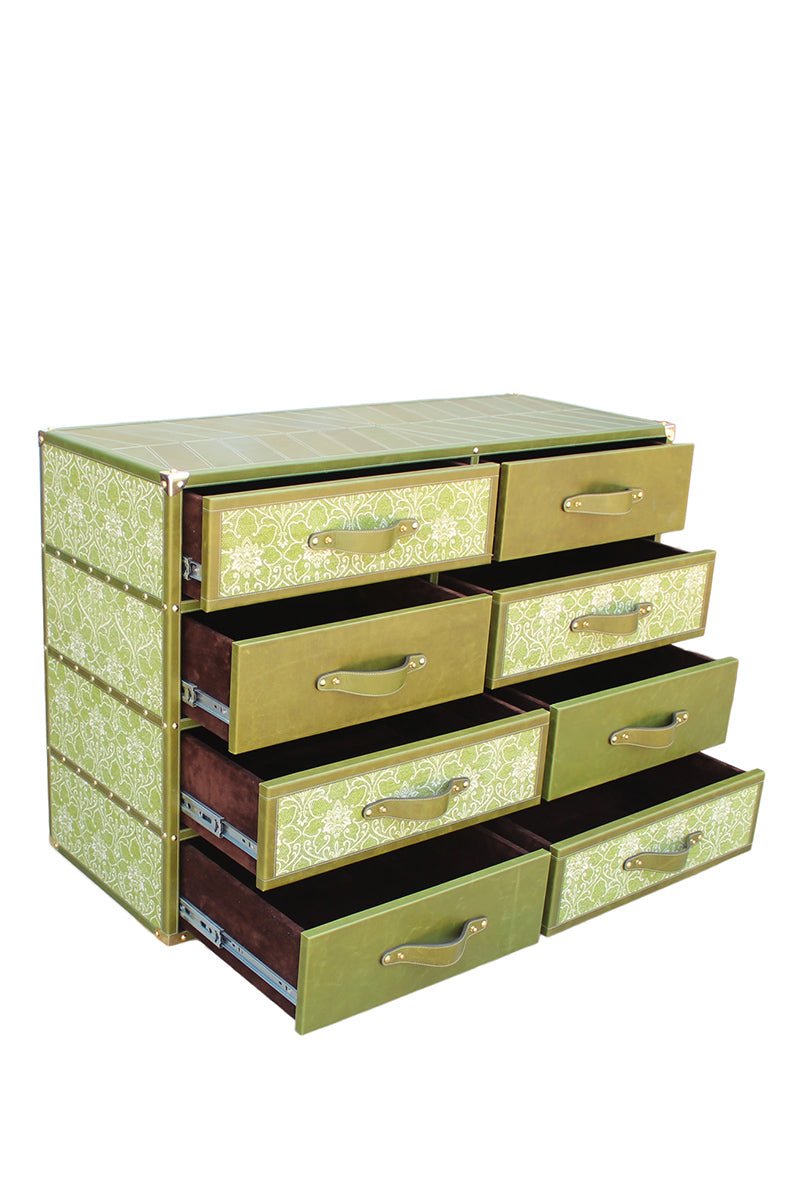 Handcrafted leather and printed cotton chest of drawers — Art Avenue