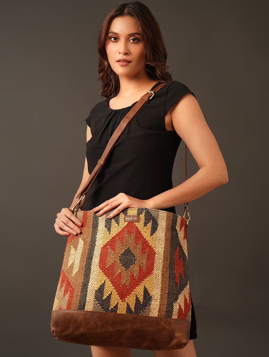 Austere kilim handbag lifestyle — Art Avenue