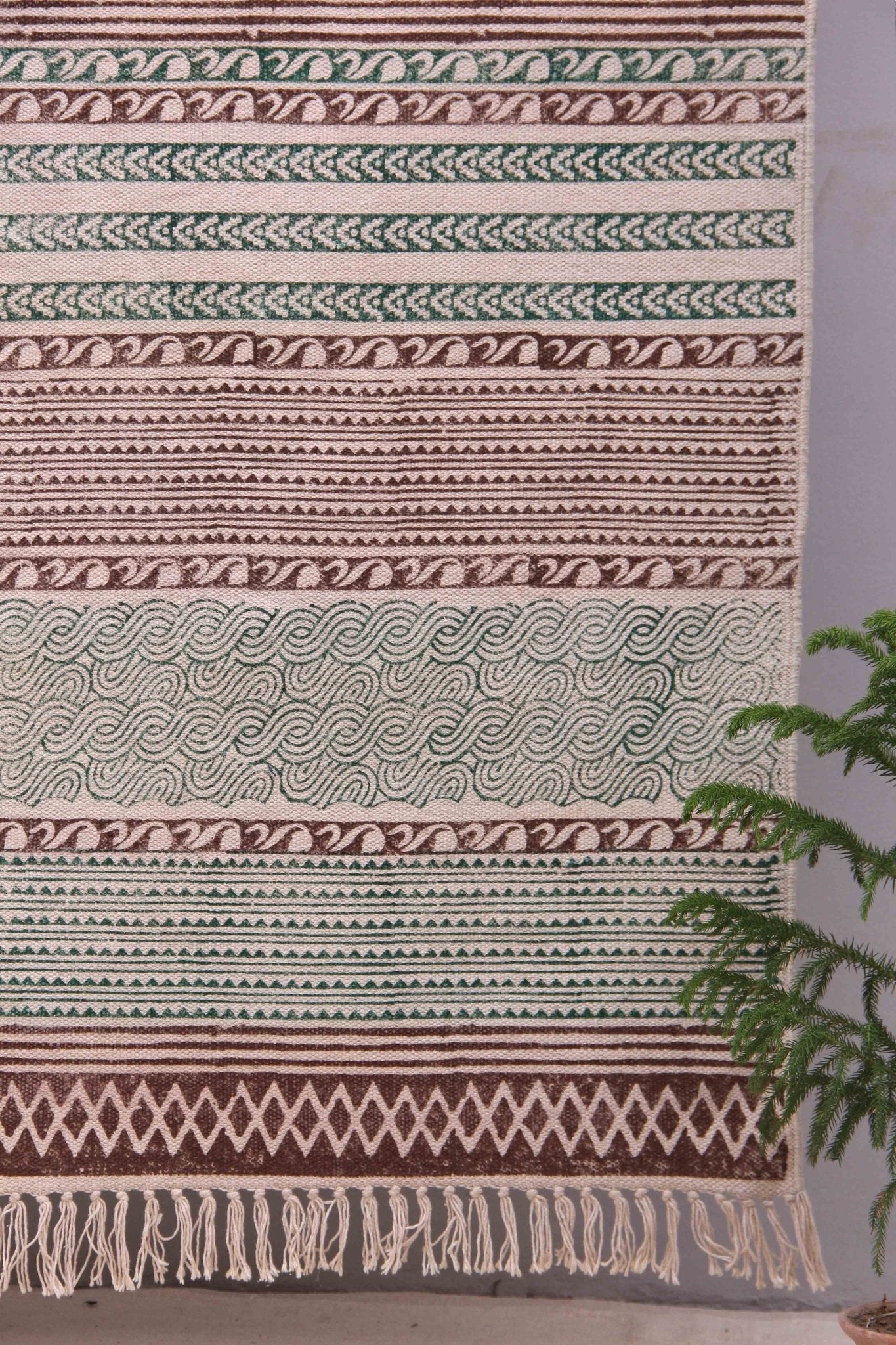 Scream Block-Printed Cotton Dhurrie Rug — overhead view — Art Avenue