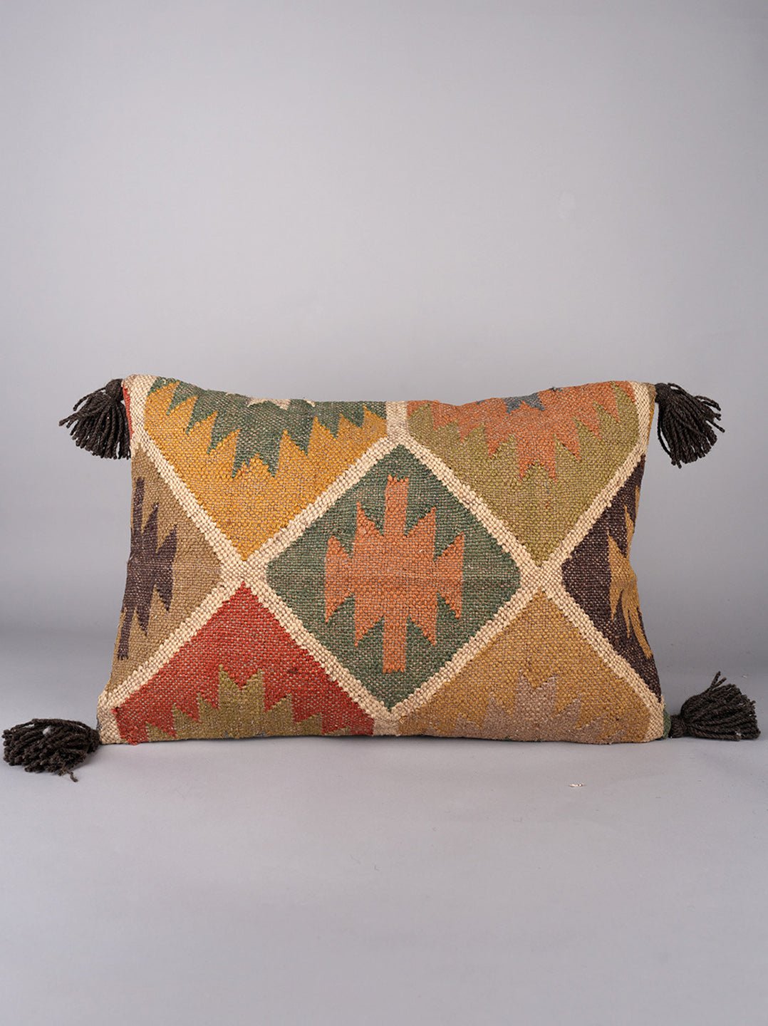Declan Block-Printed Embroidered Lumbar Cushion Cover — Art Avenue