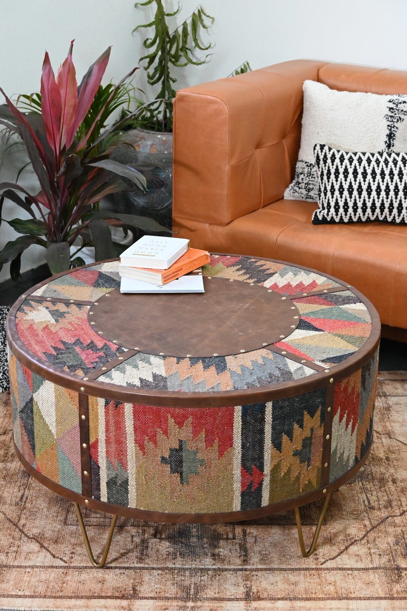 Goround kilim coffee table — top view — Art Avenue