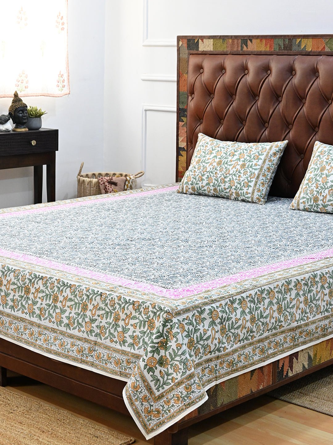 CHINTZ FLORAL COTTON PRINTED DOUBLE BEDSHEET WITH PILLOW - ART AVENUE