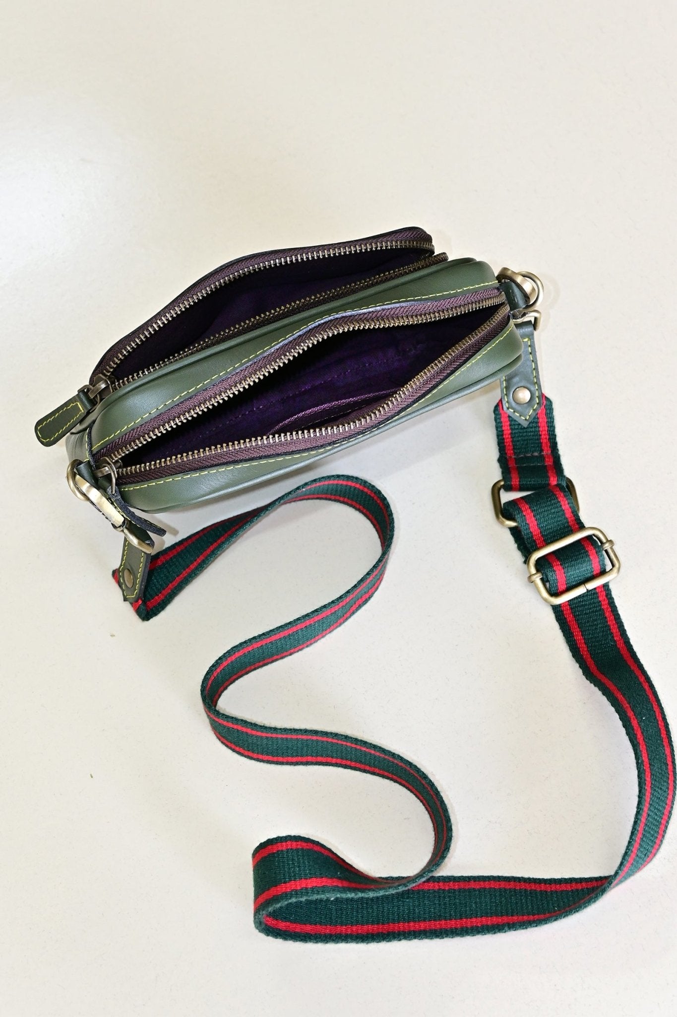 Harisson green sling bag alternate angle — Art Avenue
