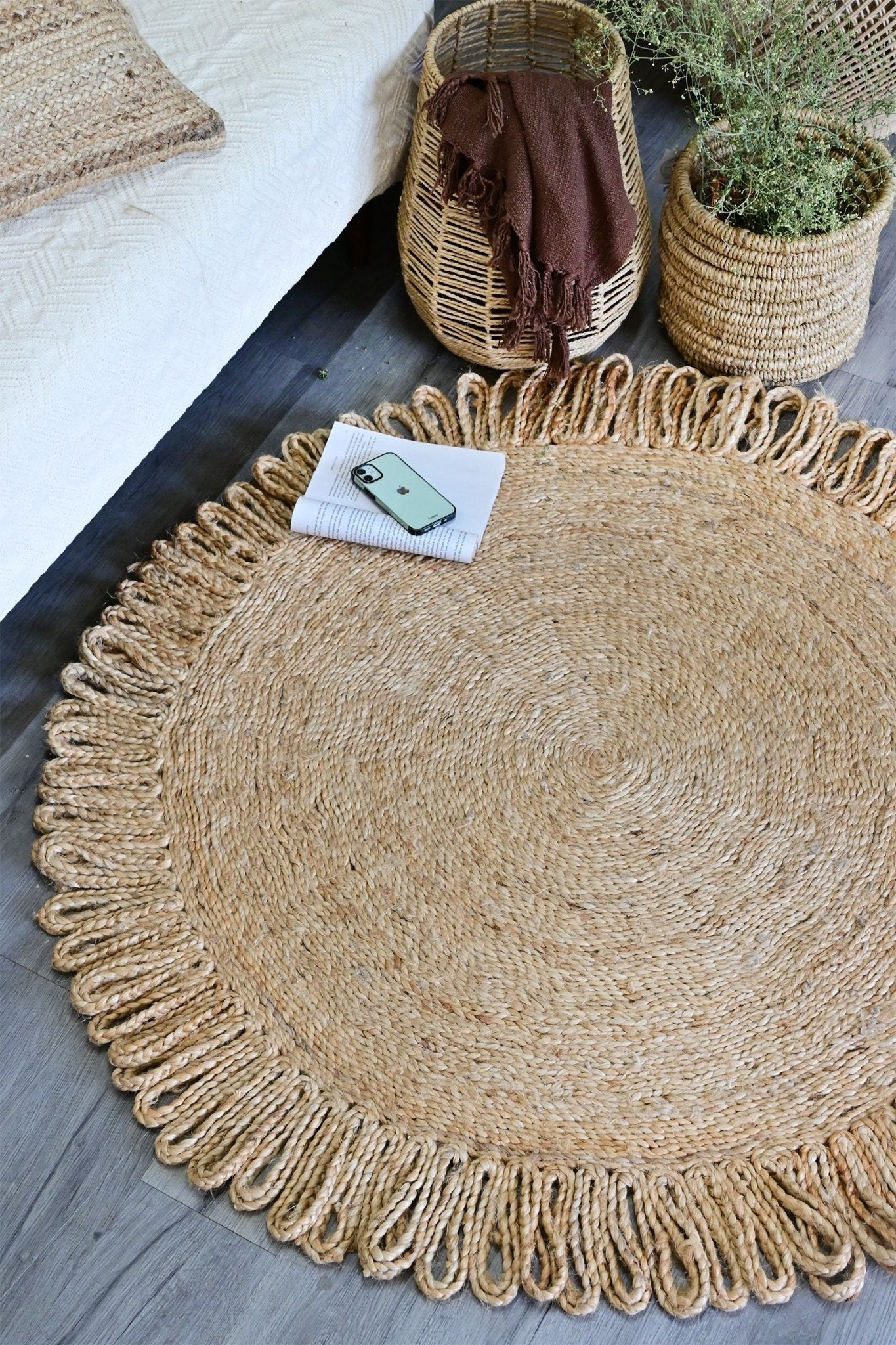 Desire braided round jute rug lifestyle — Art Avenue Jaipur