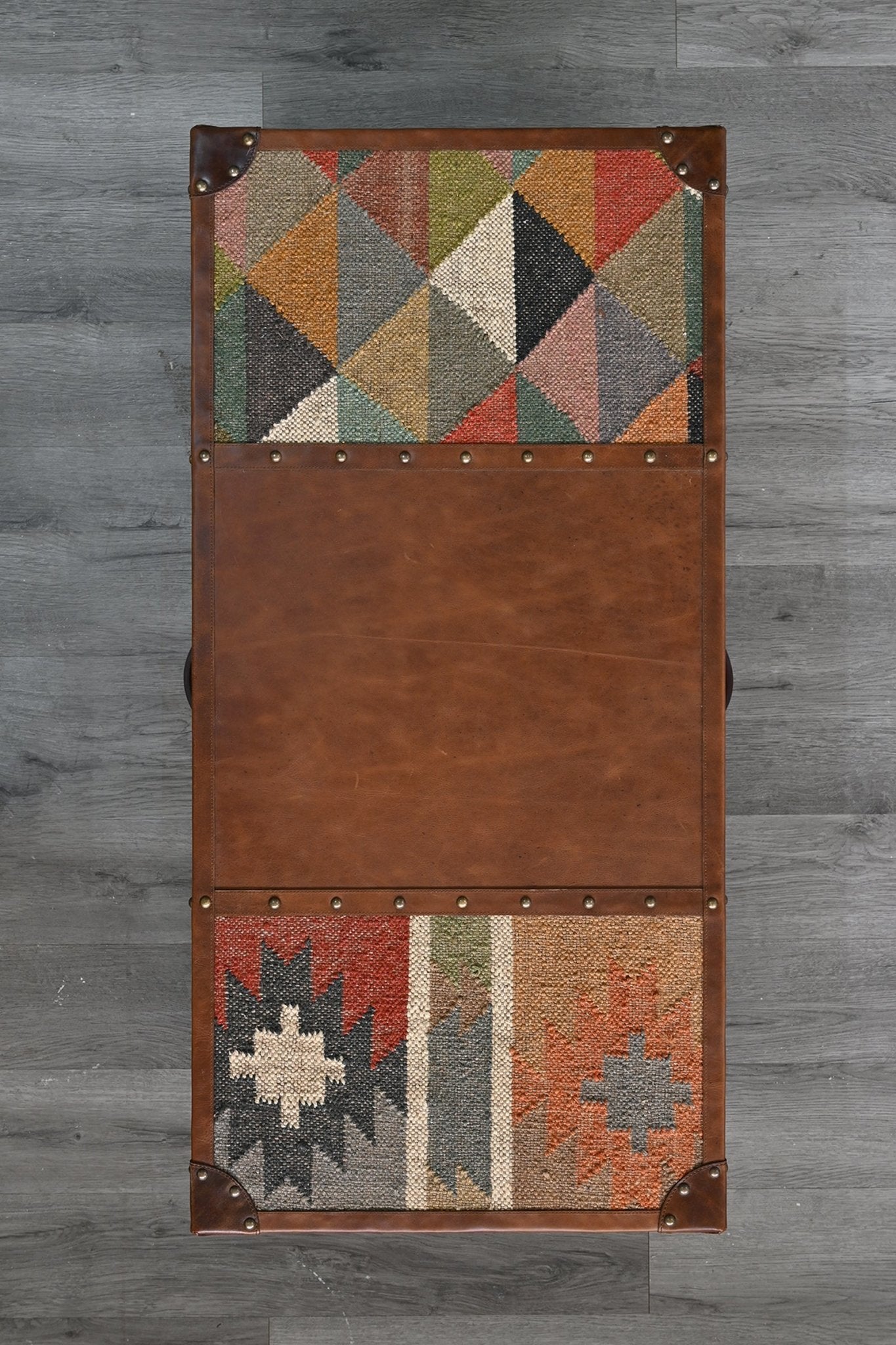 JAIPUR COFFEE TABLE - KILIM AND LEATHER - ART AVENUE