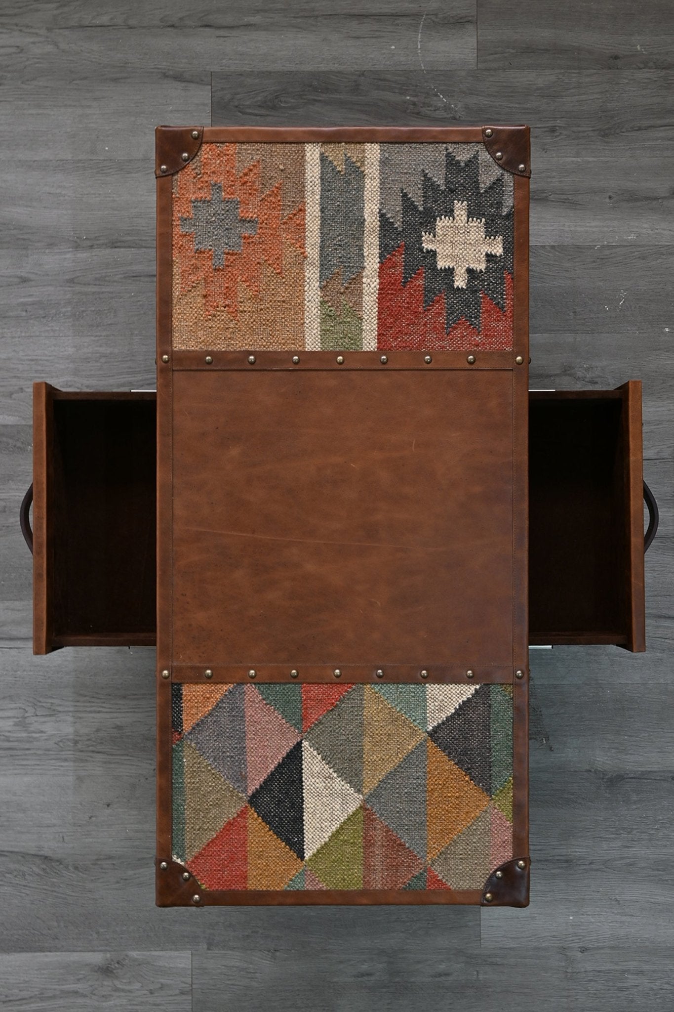 JAIPUR COFFEE TABLE - KILIM AND LEATHER - ART AVENUE