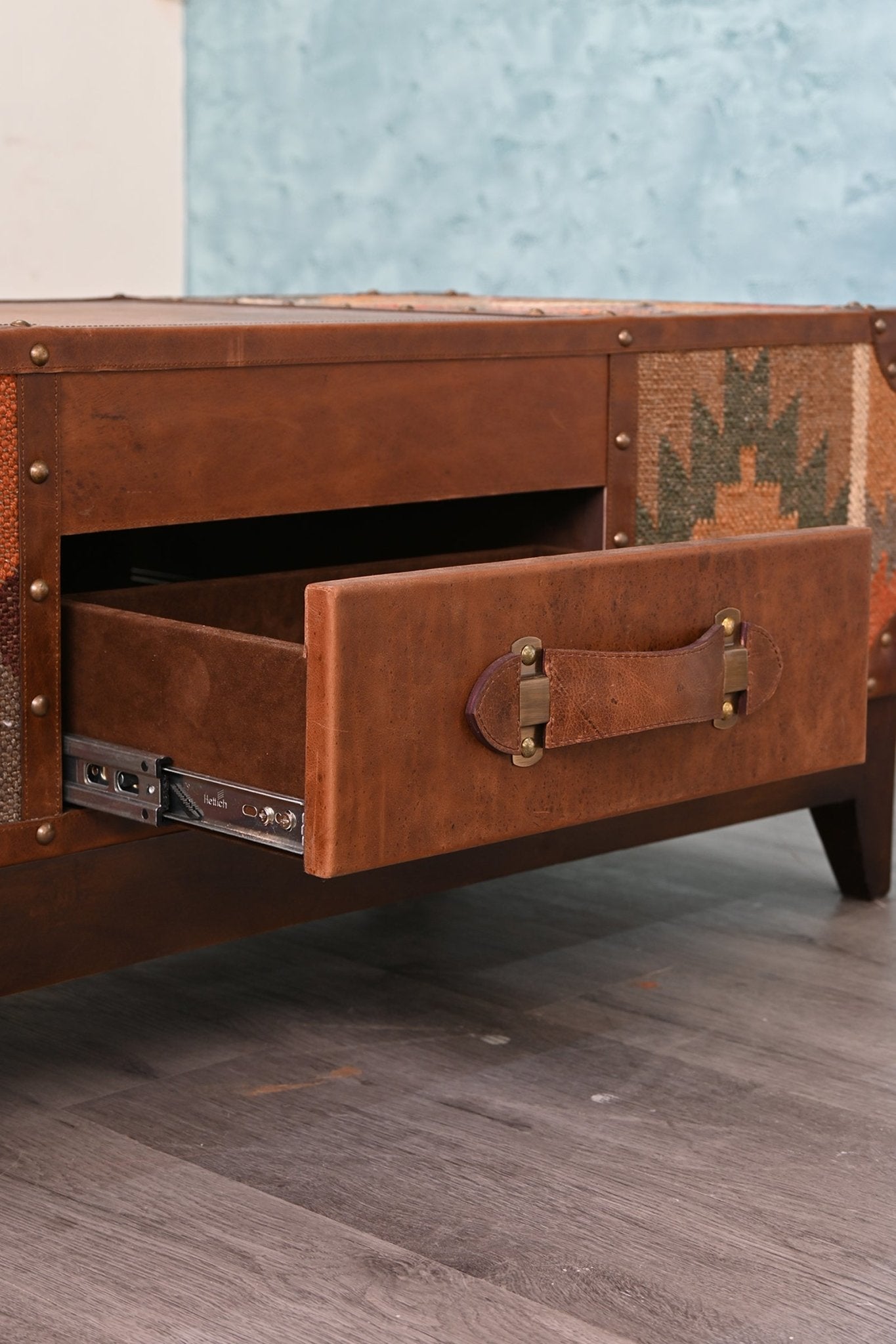JAIPUR COFFEE TABLE - KILIM AND LEATHER - ART AVENUE