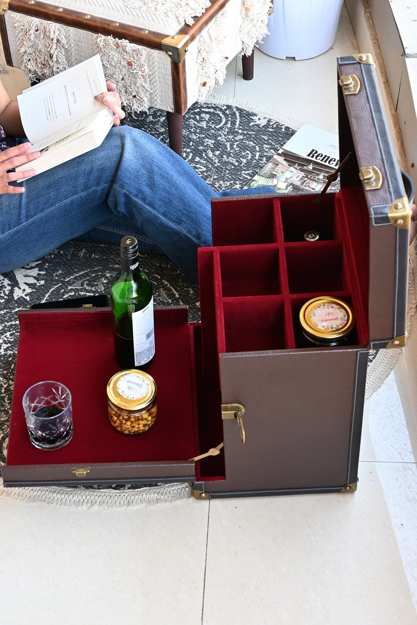 Leather bar cabinet open — Art Avenue