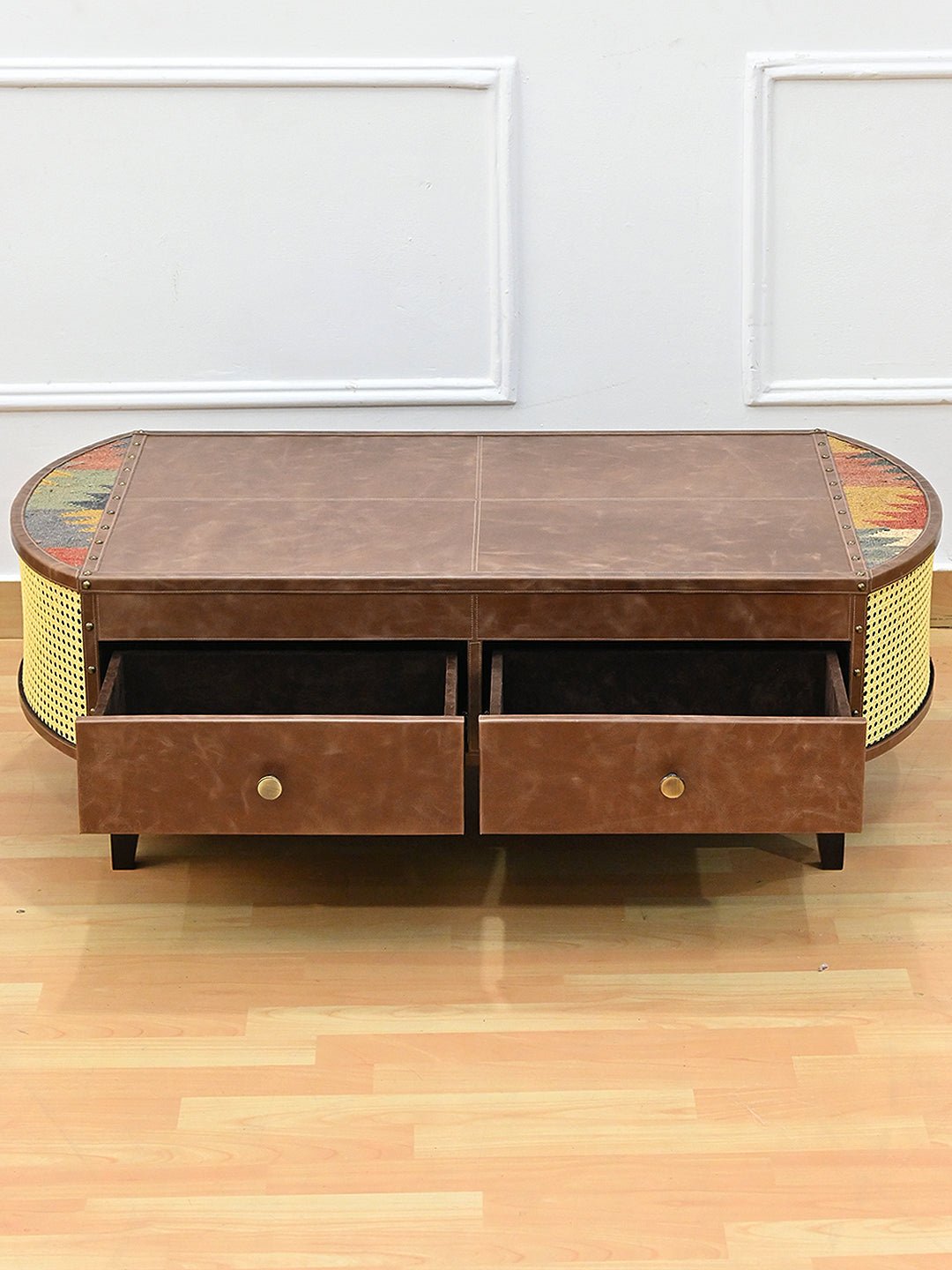 RUSTIC COFFEE TABLE - KILIM AND LEATHER - ART AVENUE