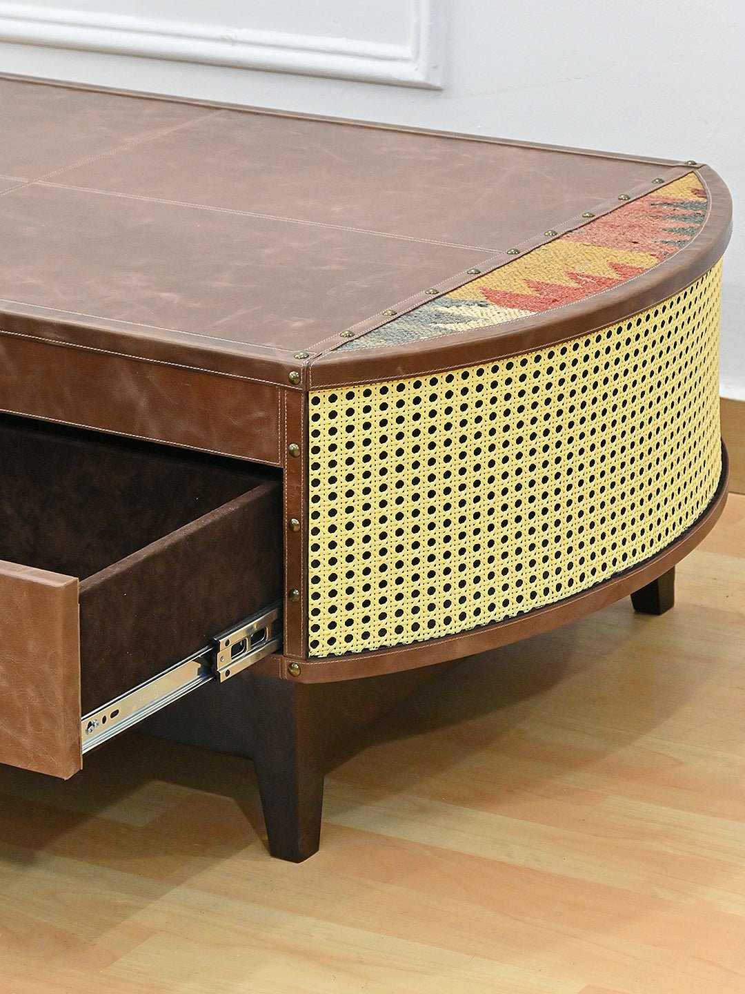 RUSTIC COFFEE TABLE - KILIM AND LEATHER - ART AVENUE