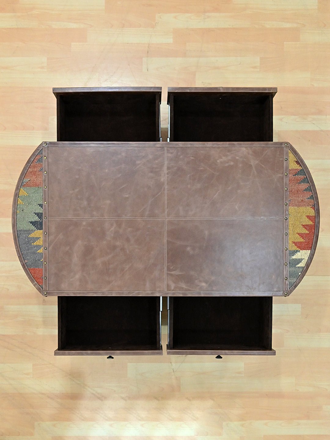 RUSTIC COFFEE TABLE - KILIM AND LEATHER - ART AVENUE