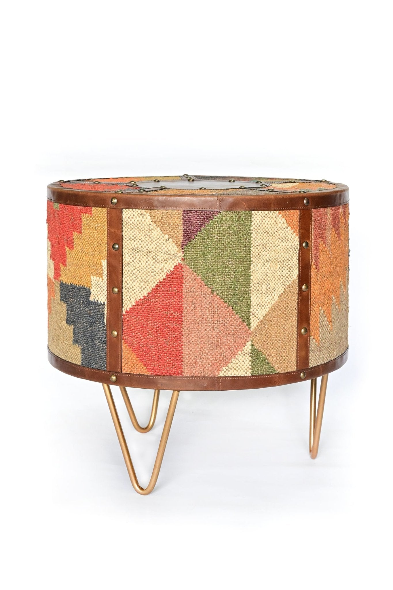 Handcrafted round leather side table — Art Avenue