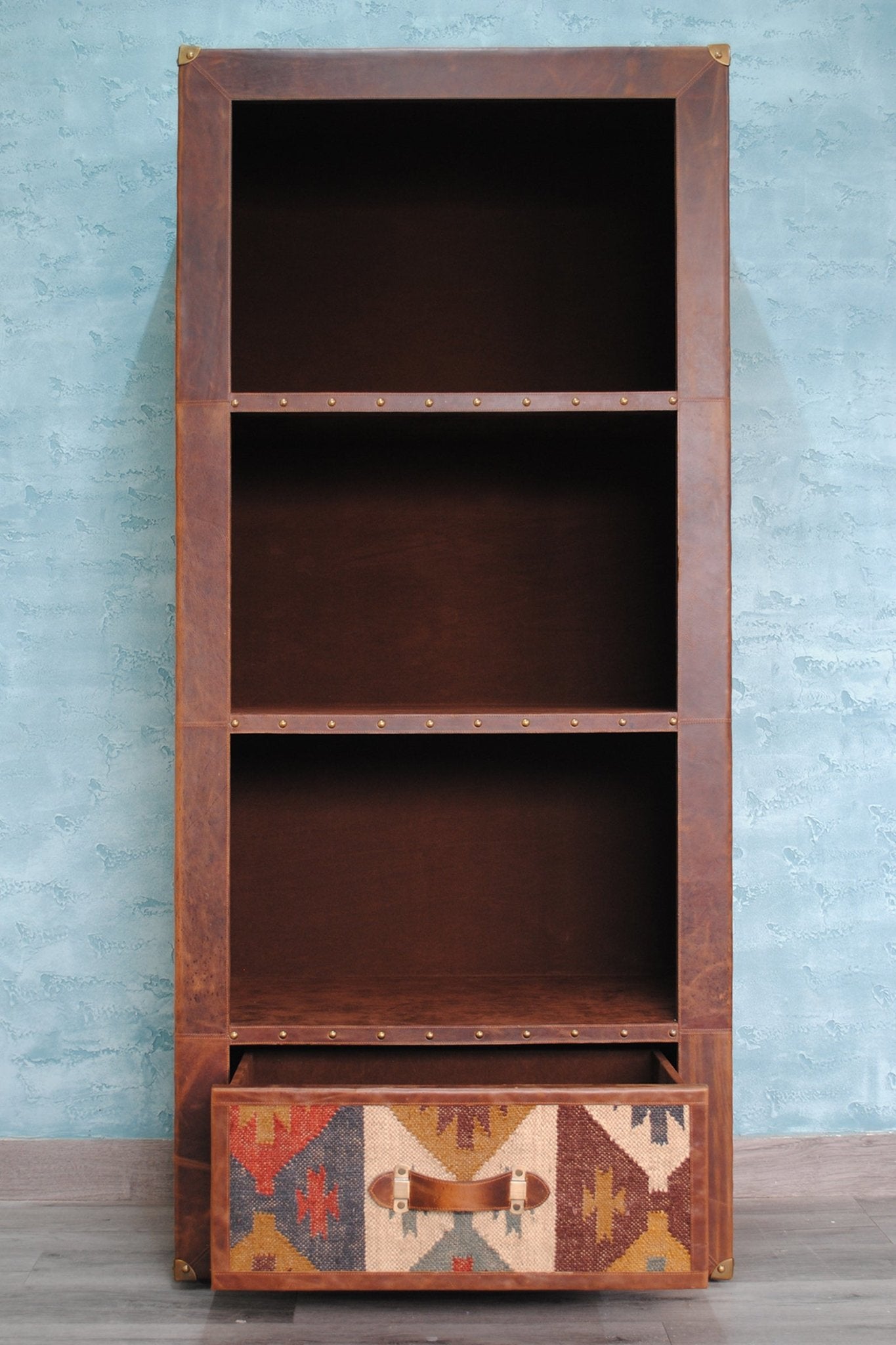 Expat kilim storage rack side view — Art Avenue Jaipur