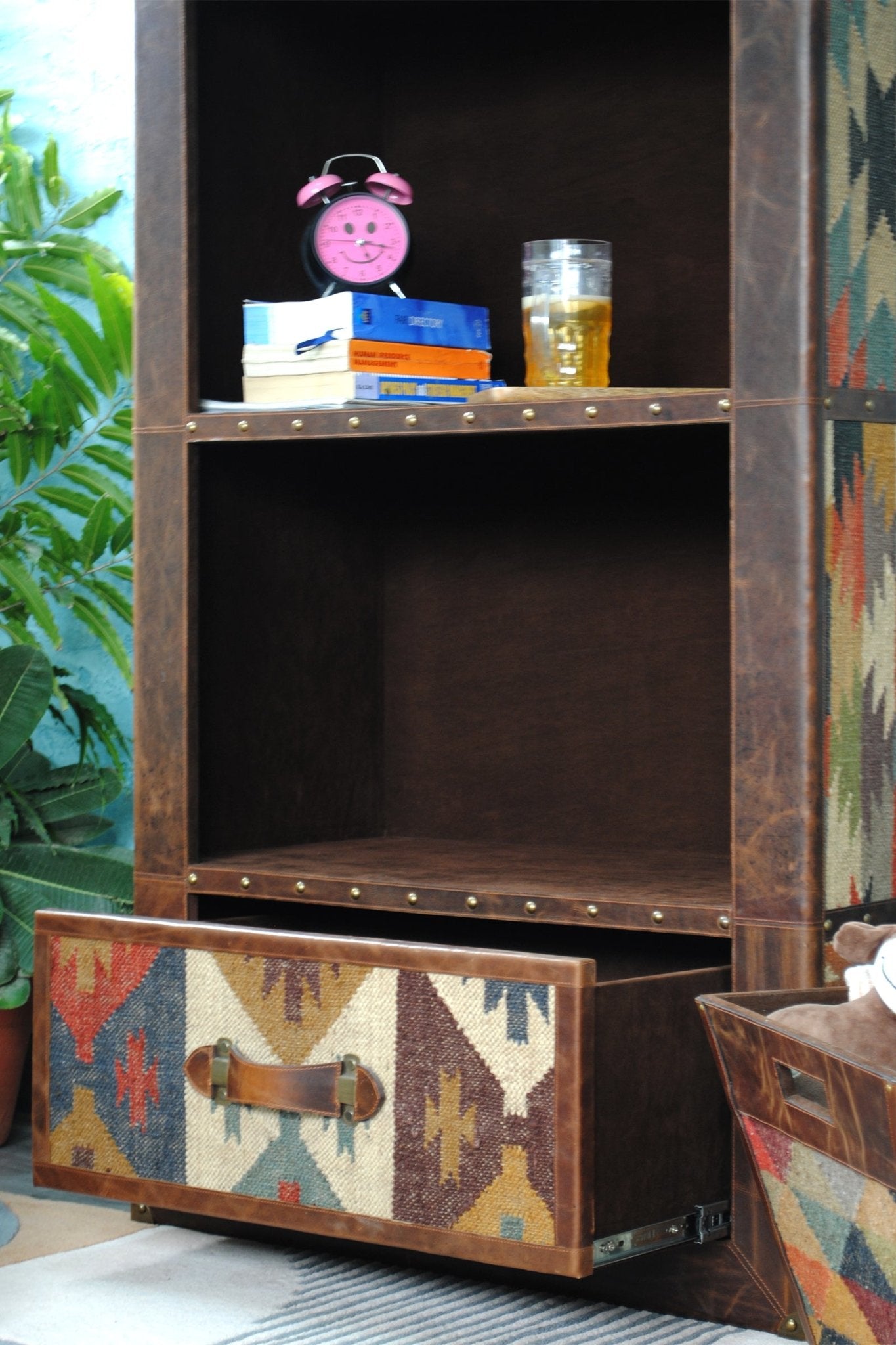 Expat kilim storage shelf front view — Art Avenue India