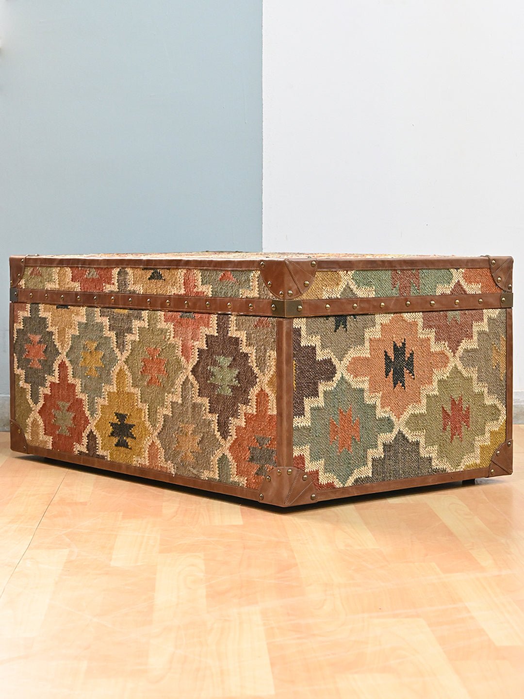Side view of kilim trunk table — Art Avenue