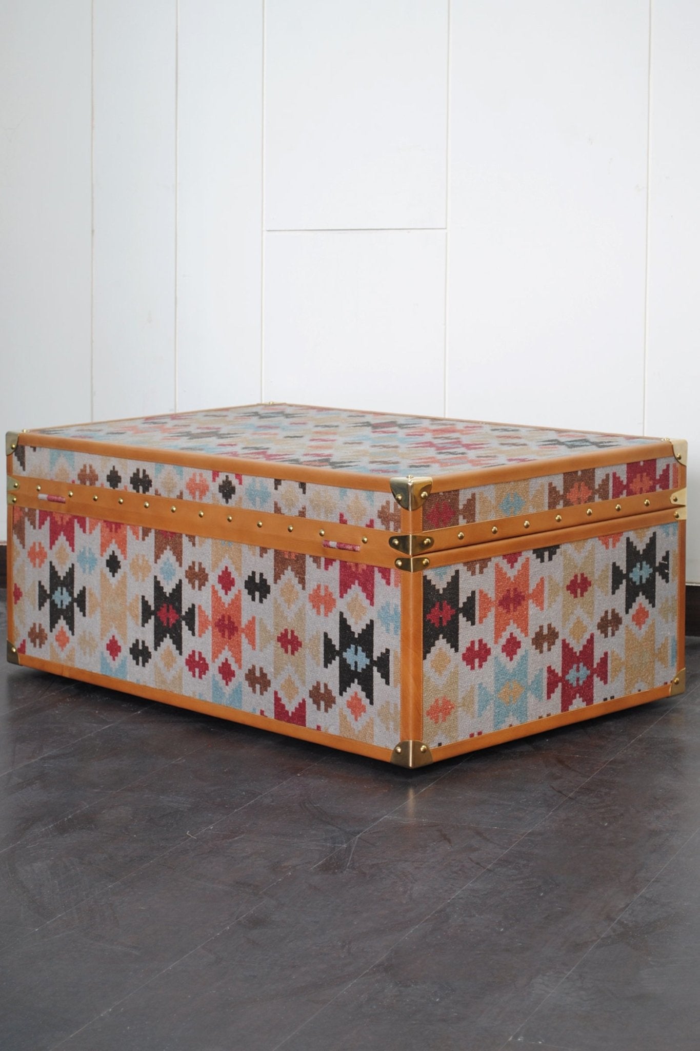 Aztec kilim trunk — open view — Art Avenue