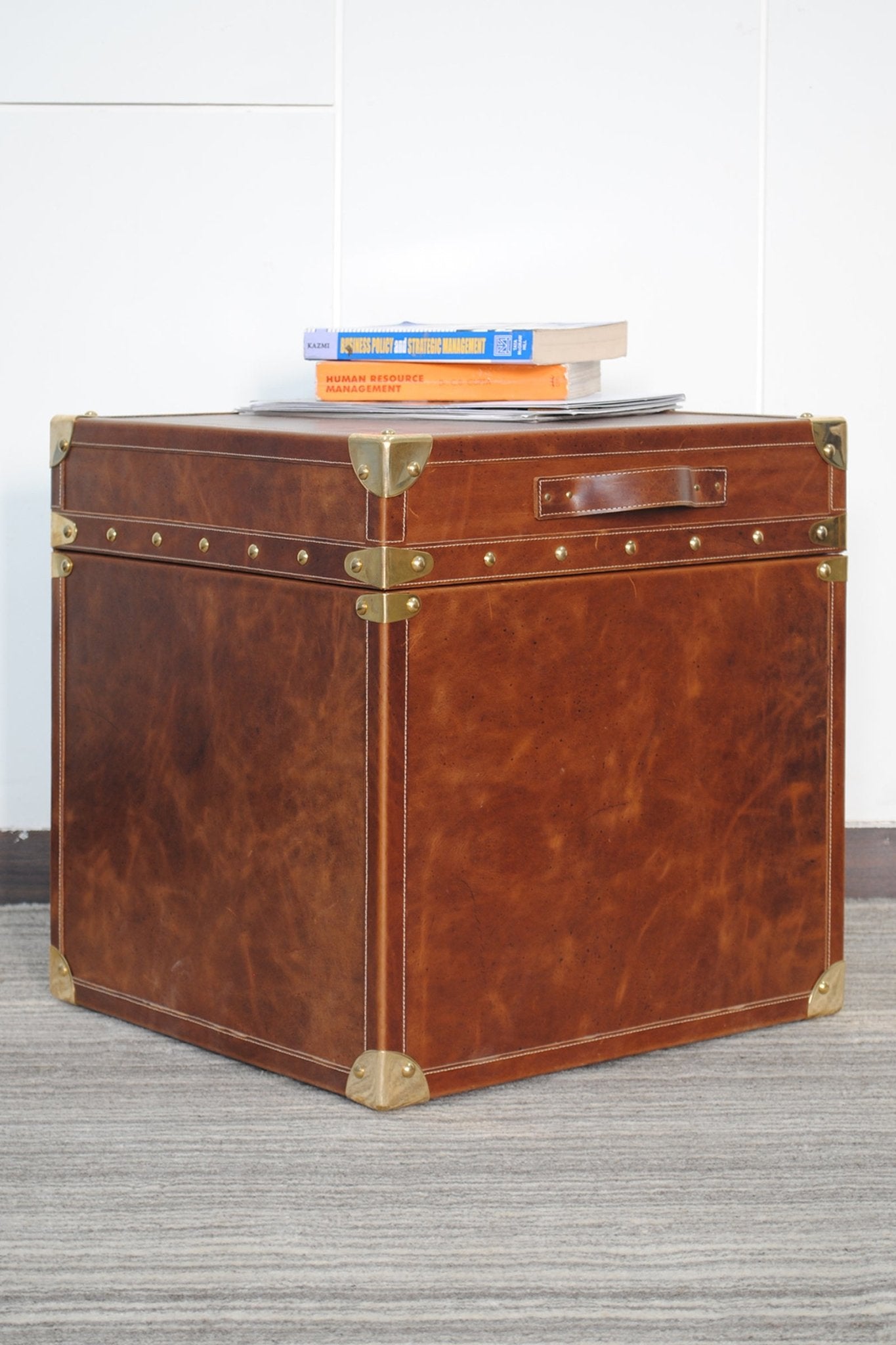 Saanjh leather trunk — front view — Art Avenue