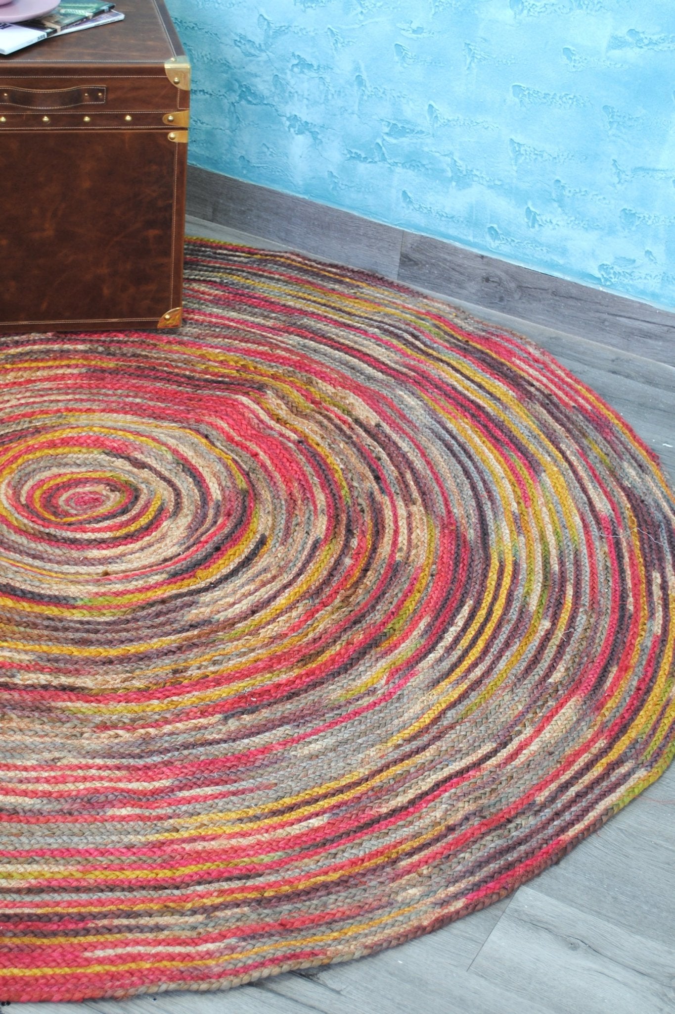 Nemesia round braided jute rug — handmade in Jaipur