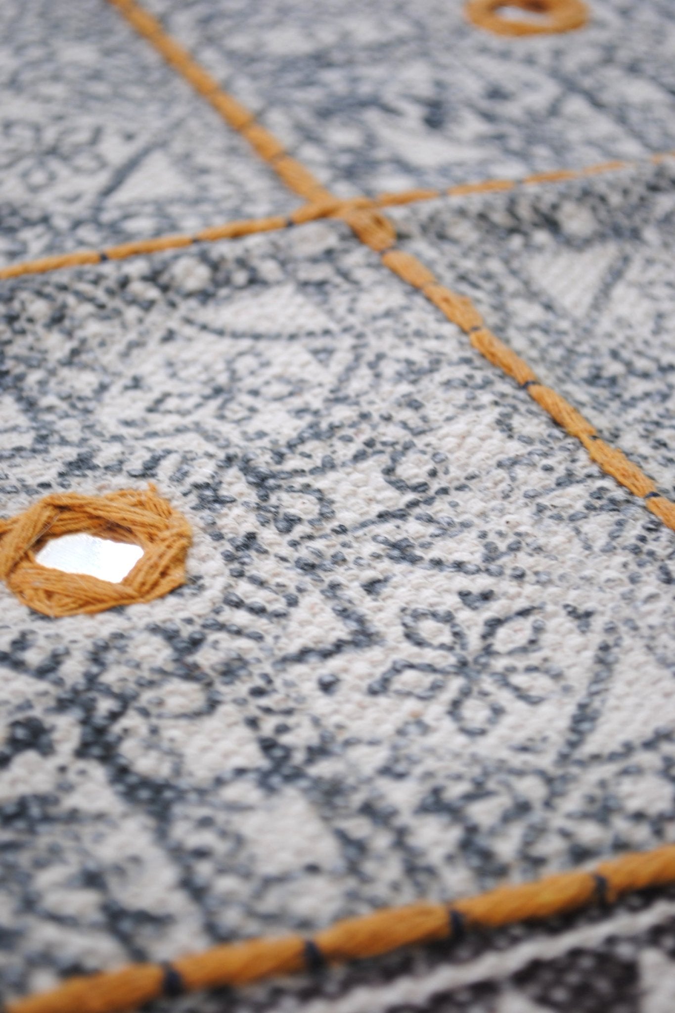 Morphy Block-Printed Cotton Dhurrie Rug in White — Art Avenue