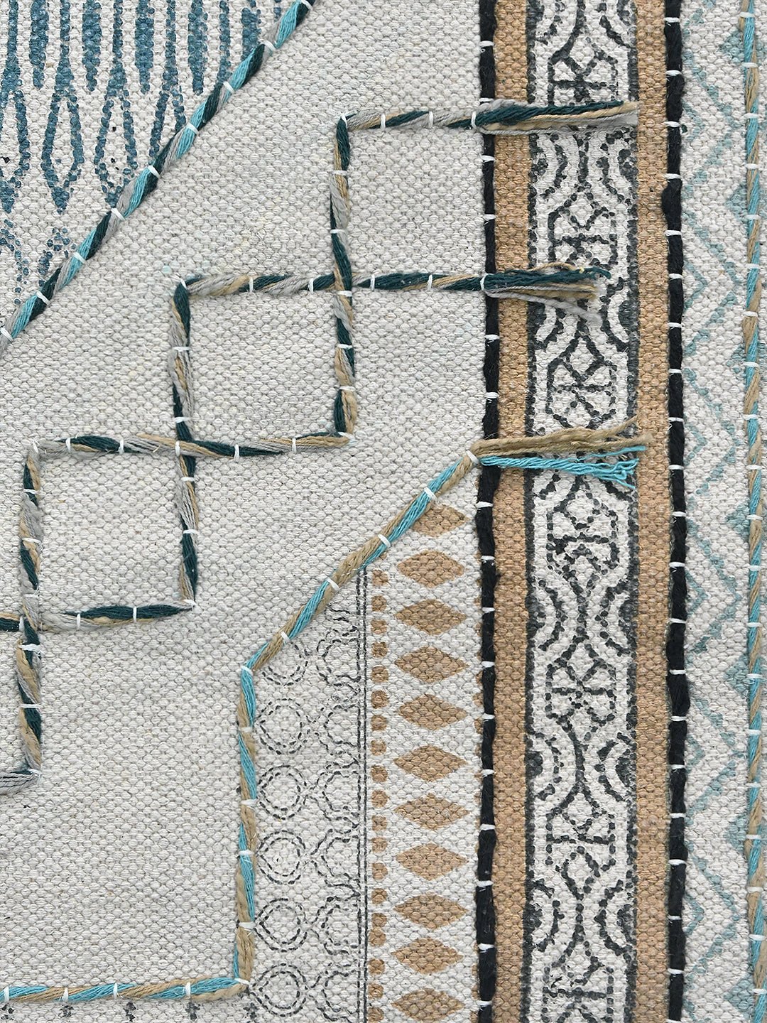 Cahier Block-Printed Cotton Dhurrie Rug in Blue & Green — Art Avenue
