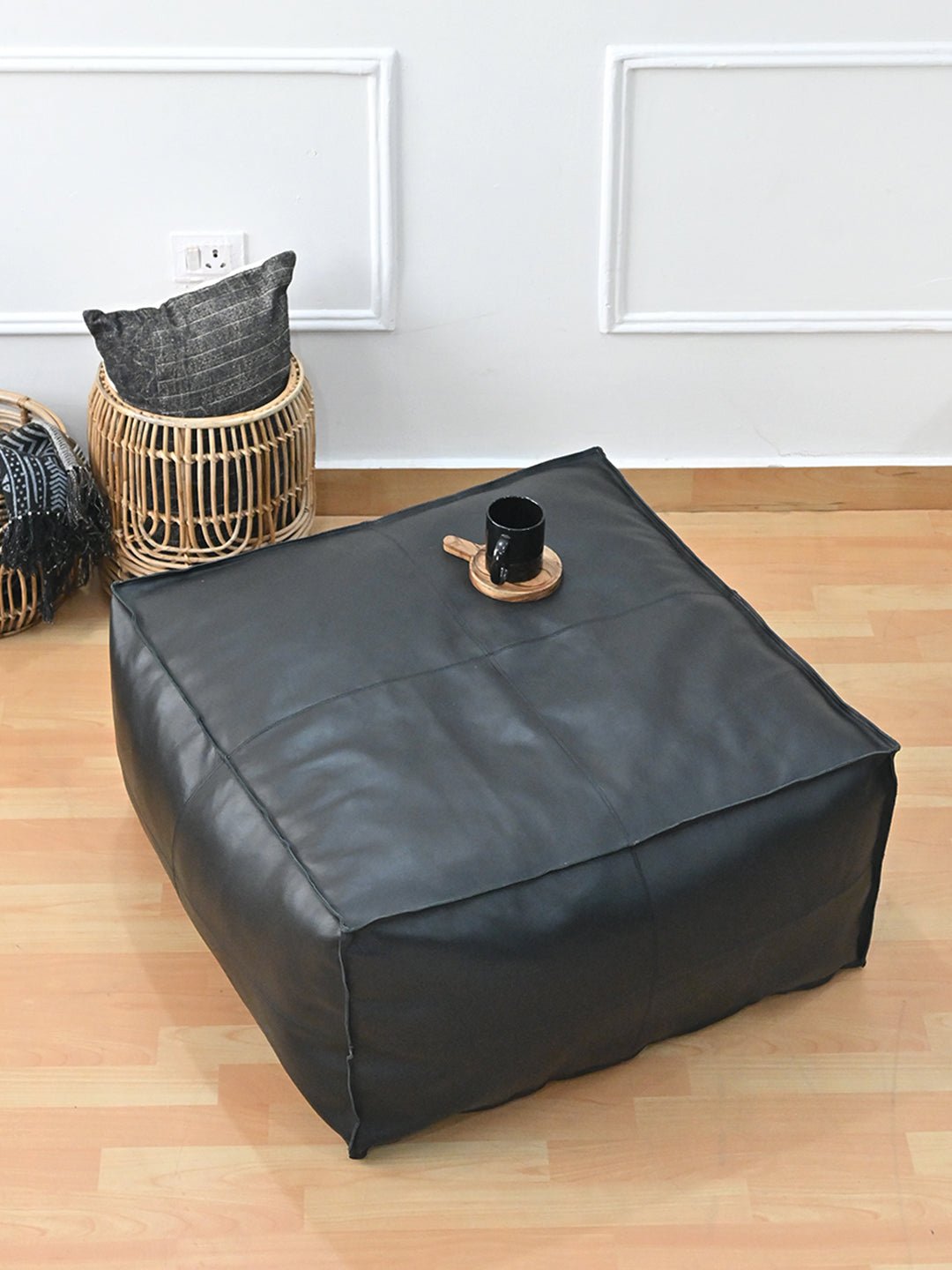 HARPER- CUBICAL LEATHER POUF - ART AVENUE