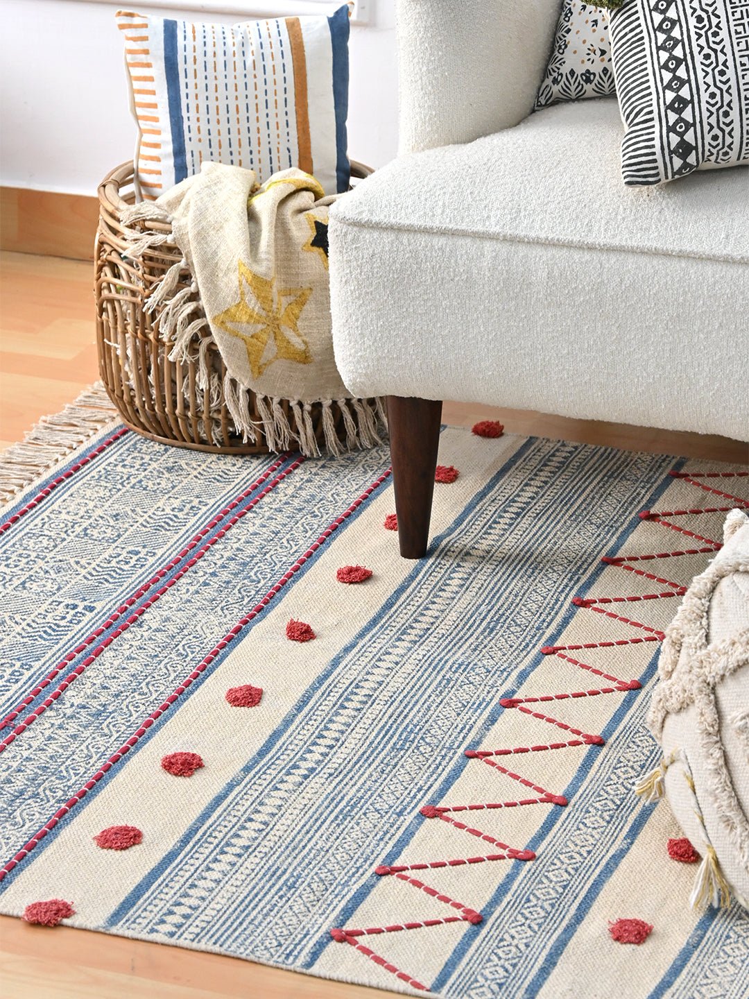 Title block-printed rug room setting — Art Avenue India