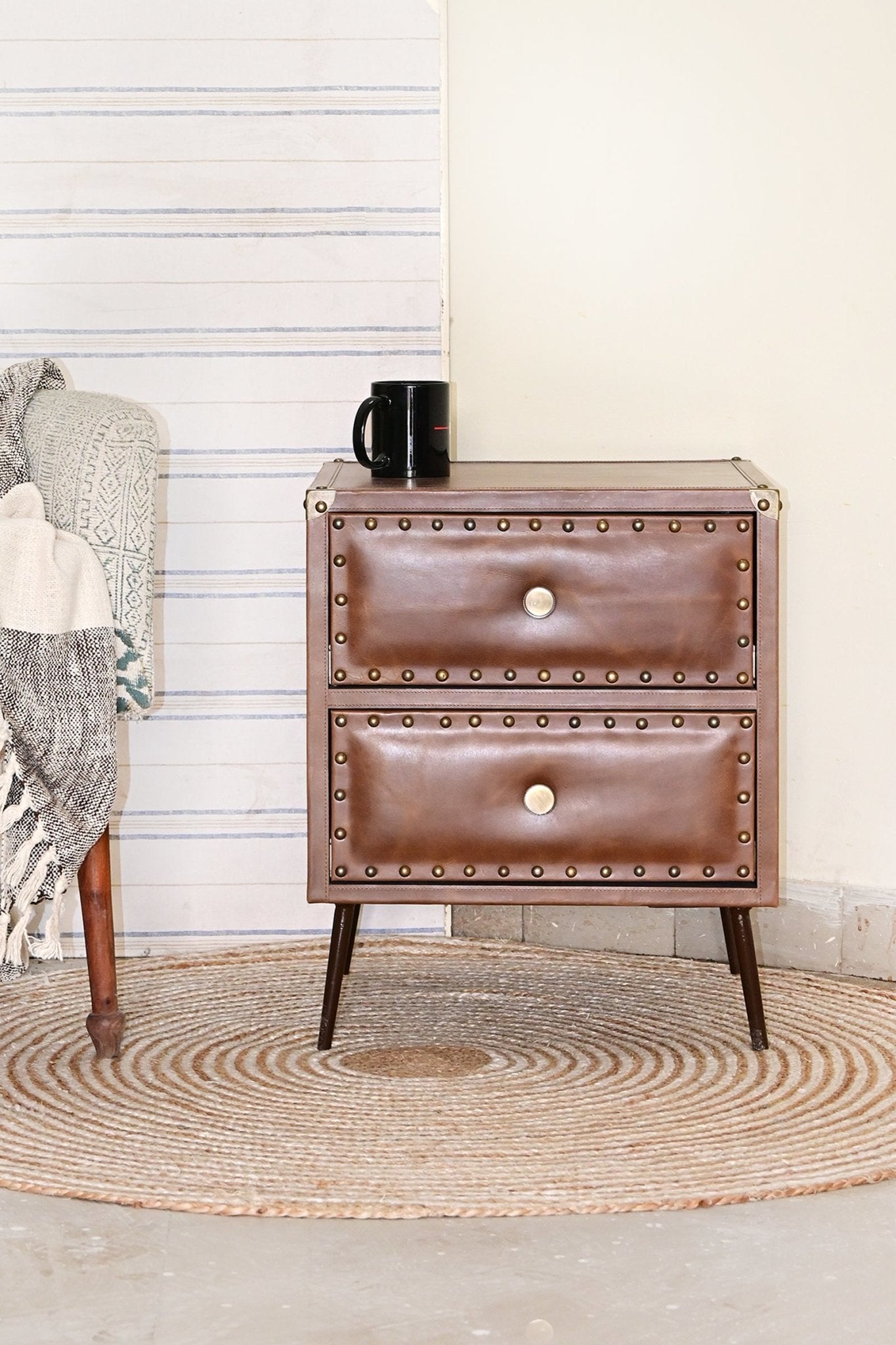 Birmingham two-drawer leather side table — Art Avenue