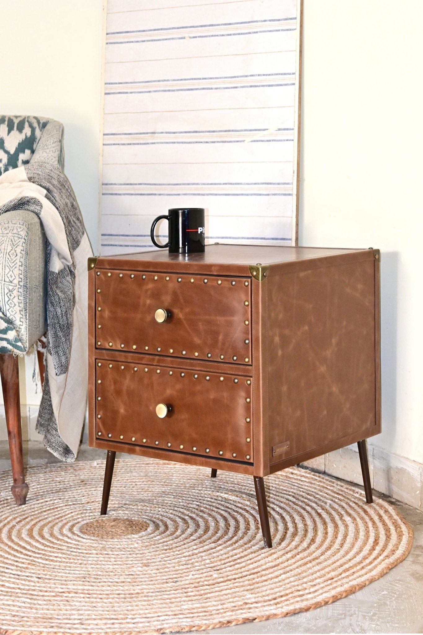 Birmingham leather side table drawer detail — Art Avenue